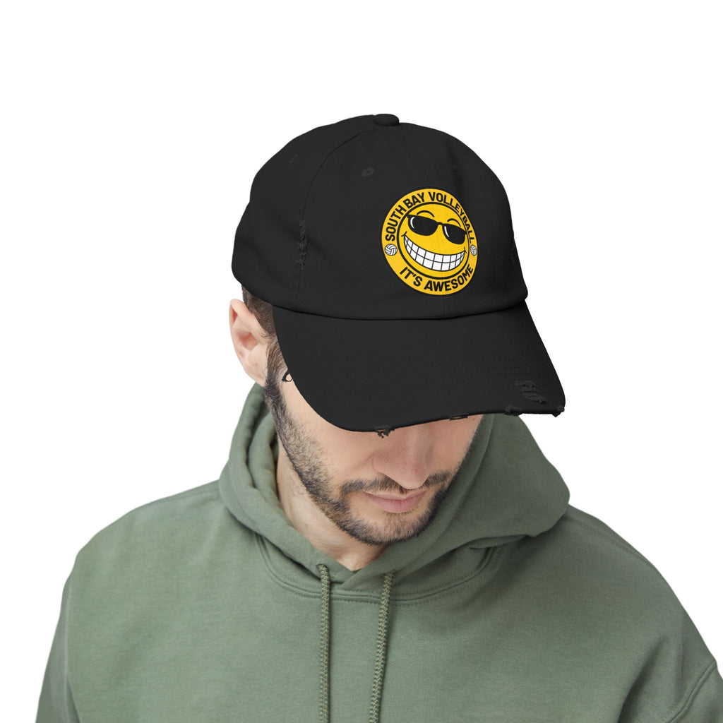 Distressed Volleyball Cap - "South Bay Volleyball It's Awesome" Smiley Logo