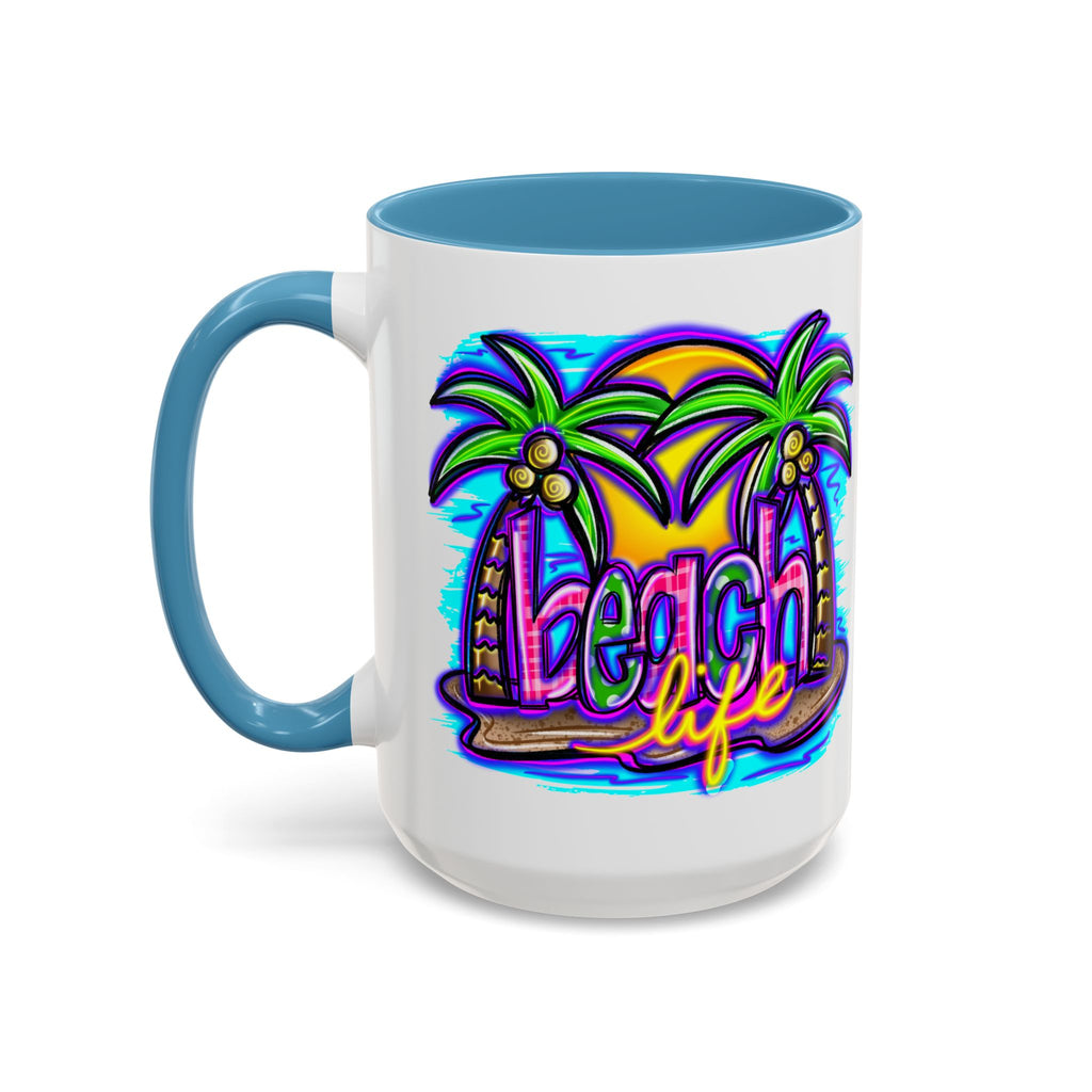 Beach Life Coffee Mug — Tropical Palm Sunset Accent Mug (11/15oz)