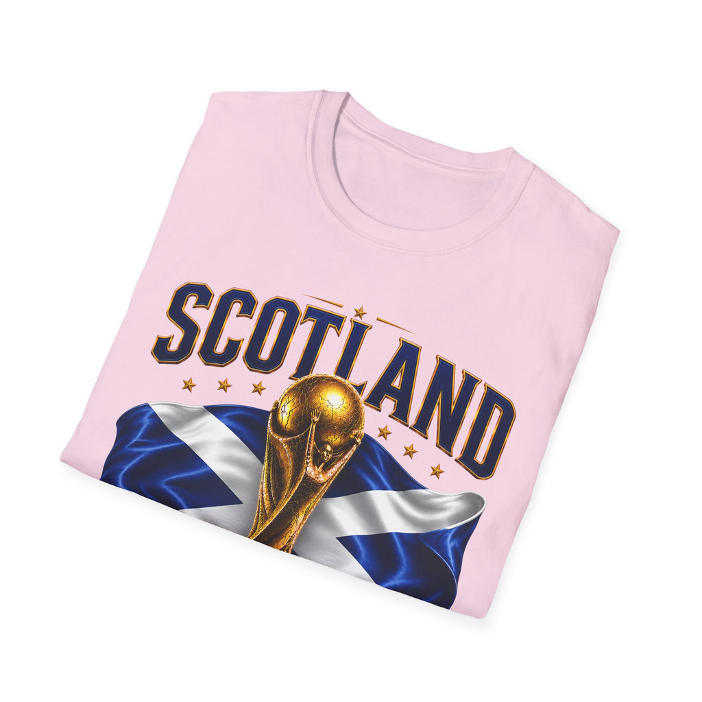 Scotland 2026 World Cup Soccer T-Shirt — Scottish Flag & Trophy Football Tee