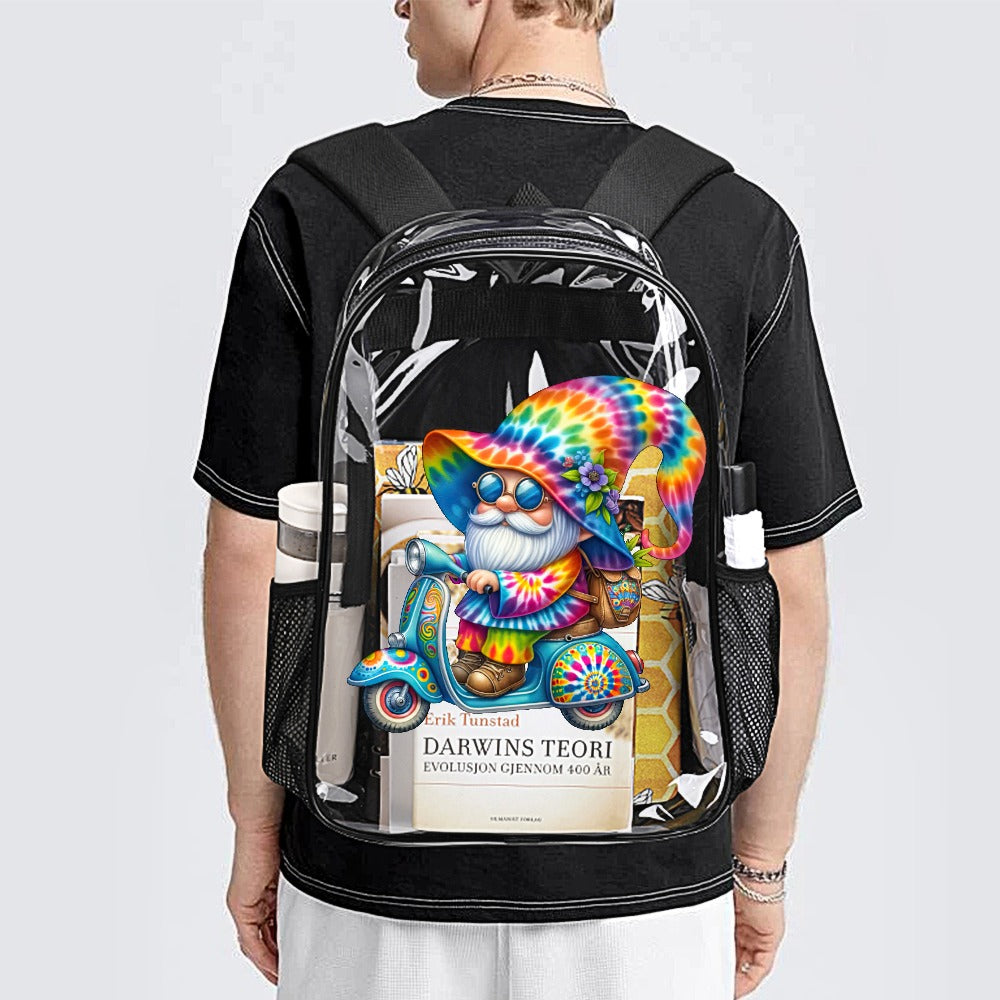 Tie Dye Gnome Riding Scooter Transparent Bag 17 inch