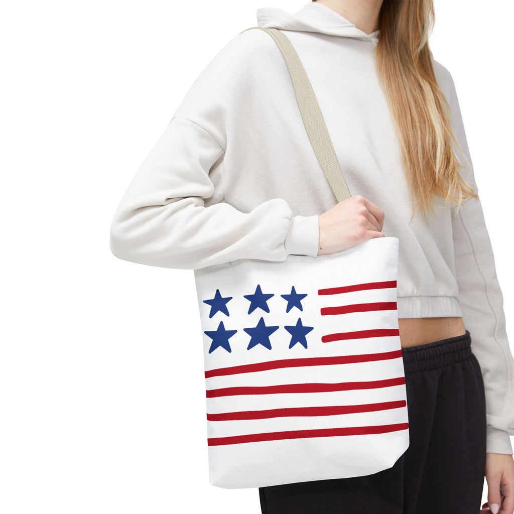 American Flag Stars & Stripes Tote Bag — Patriotic Canvas Beach Grocery Bag