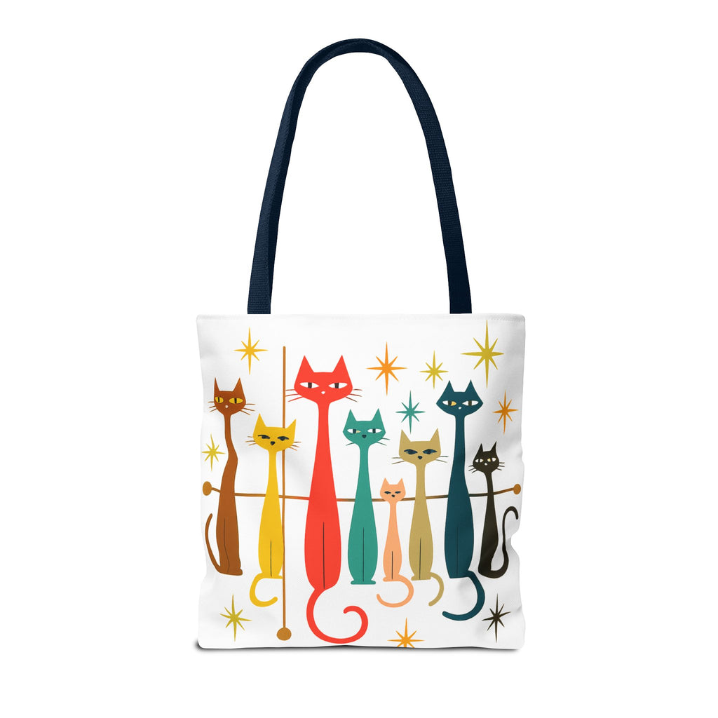 Retro Long Cats Tote Bag | Colorful Mid-Century Cat Pattern