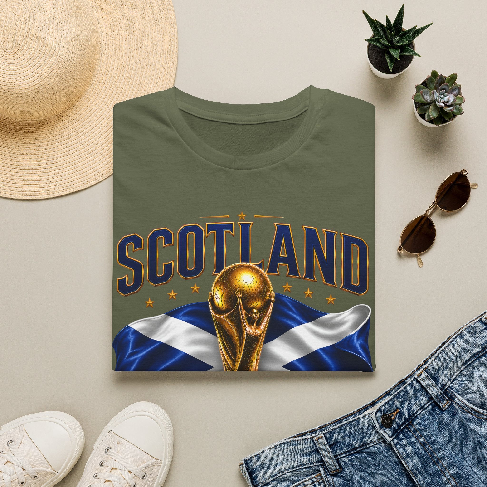 Scotland 2026 World Cup Soccer T-Shirt — Scottish Flag & Trophy Football Tee