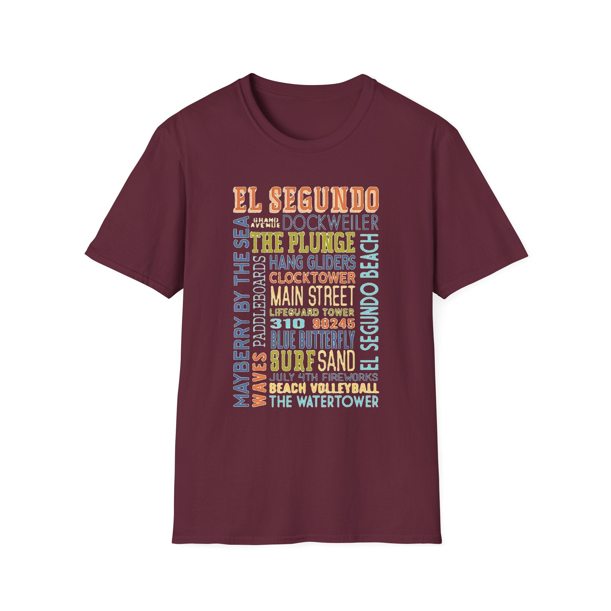 El Segundo Typography T-Shirt | Beach Town Landmarks Word Art