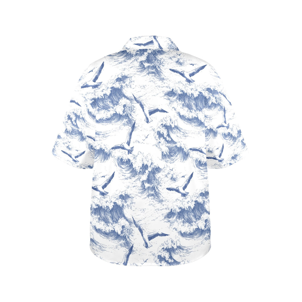 Nautical Waves Sea Birds Women's All Over Print Hawaiian Shirt Made in USA