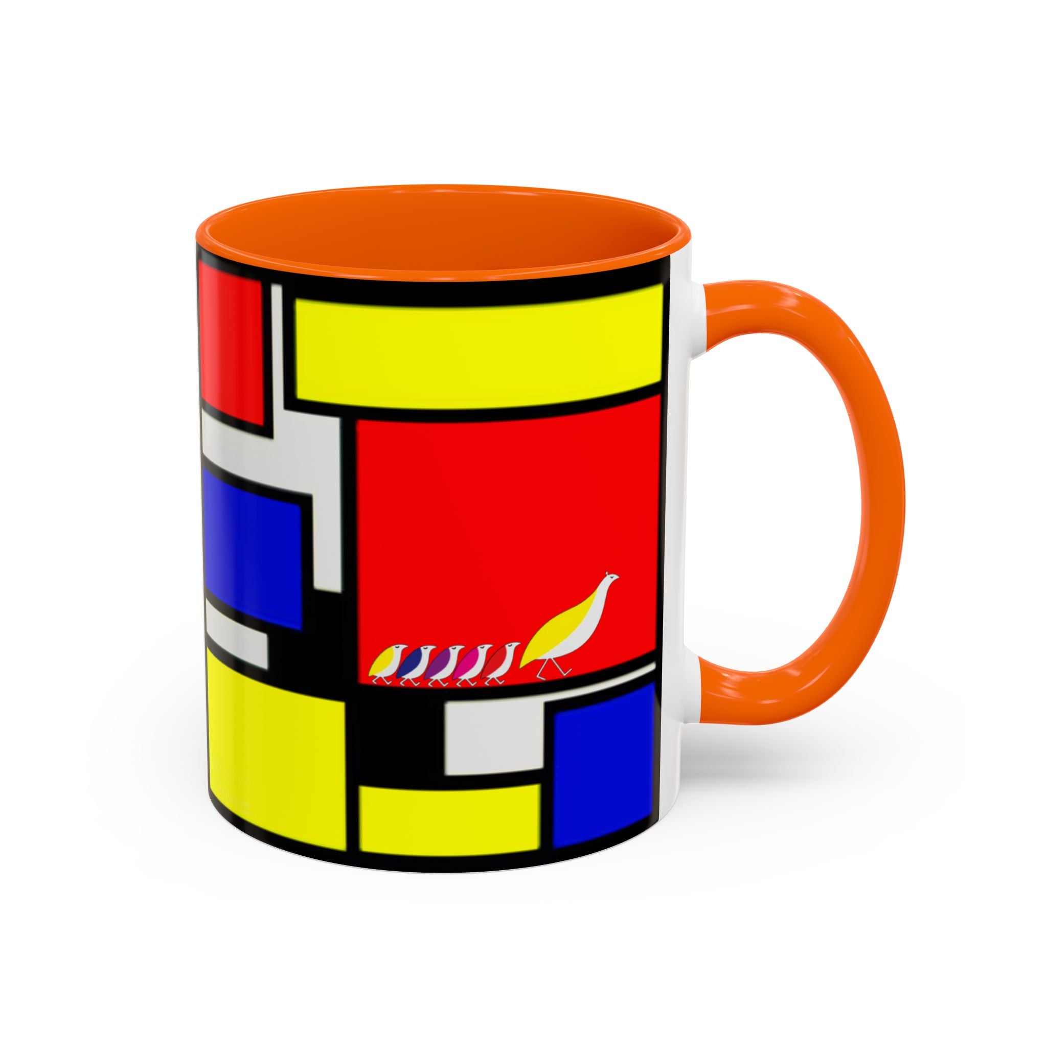IKIYK School Bus Mondrian Style Geometric Pattern Mug | Accent Coffee Mug 11oz 15oz 1970s