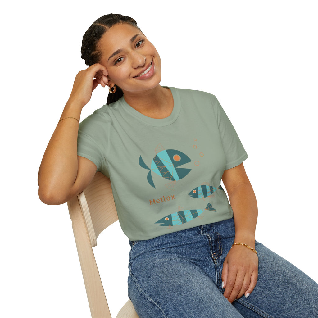 Metlox Pottery Fish Trio T-Shirt | Minimal Ocean Illustration