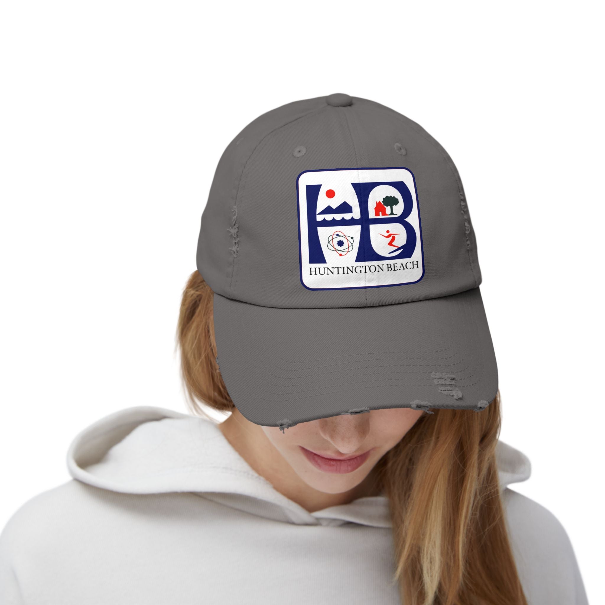 Huntington Beach Distressed Mom and Dad Hat — Vintage Surf & Coastal Patch Cap