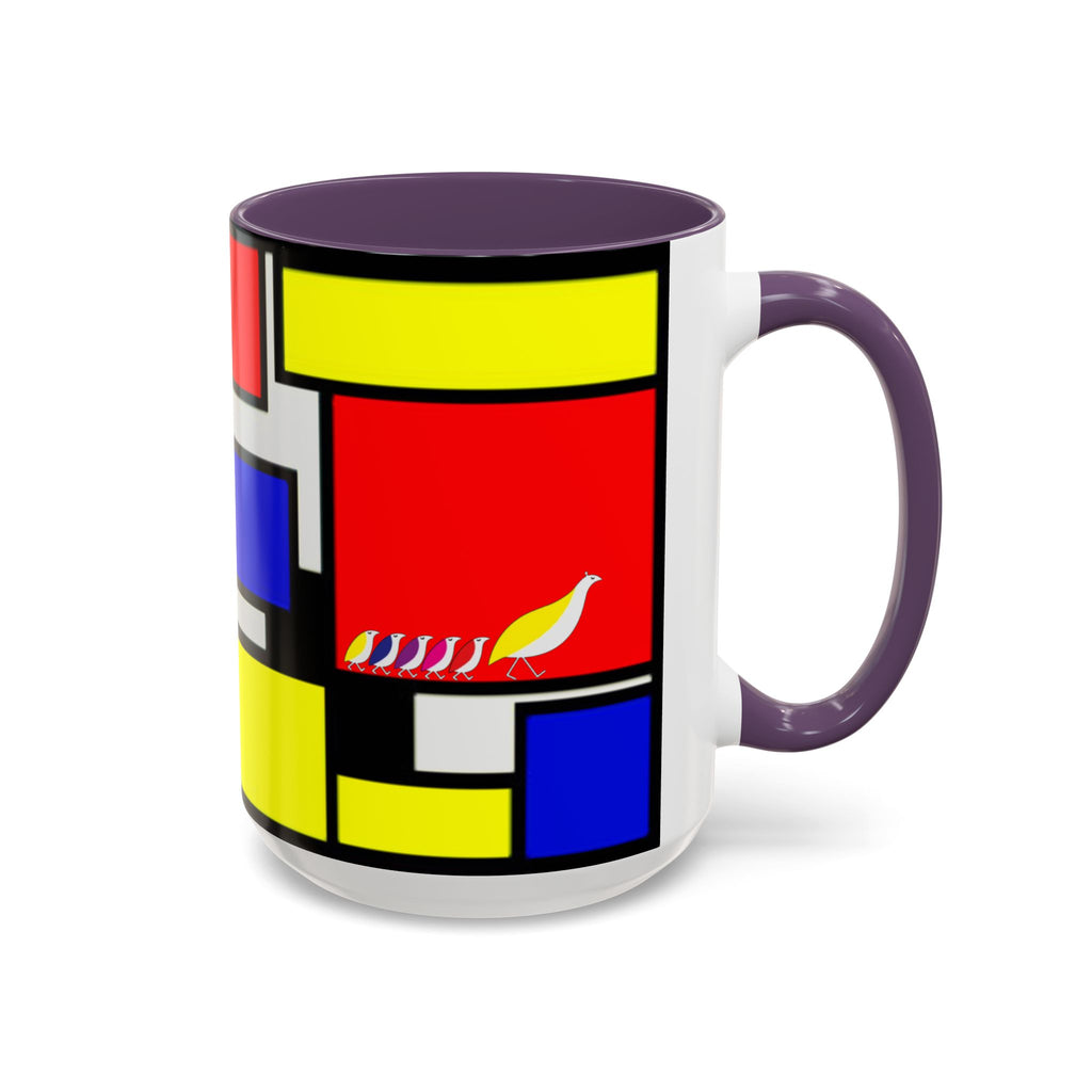 IKIYK School Bus Mondrian Style Geometric Pattern Mug | Accent Coffee Mug 11oz 15oz 1970s