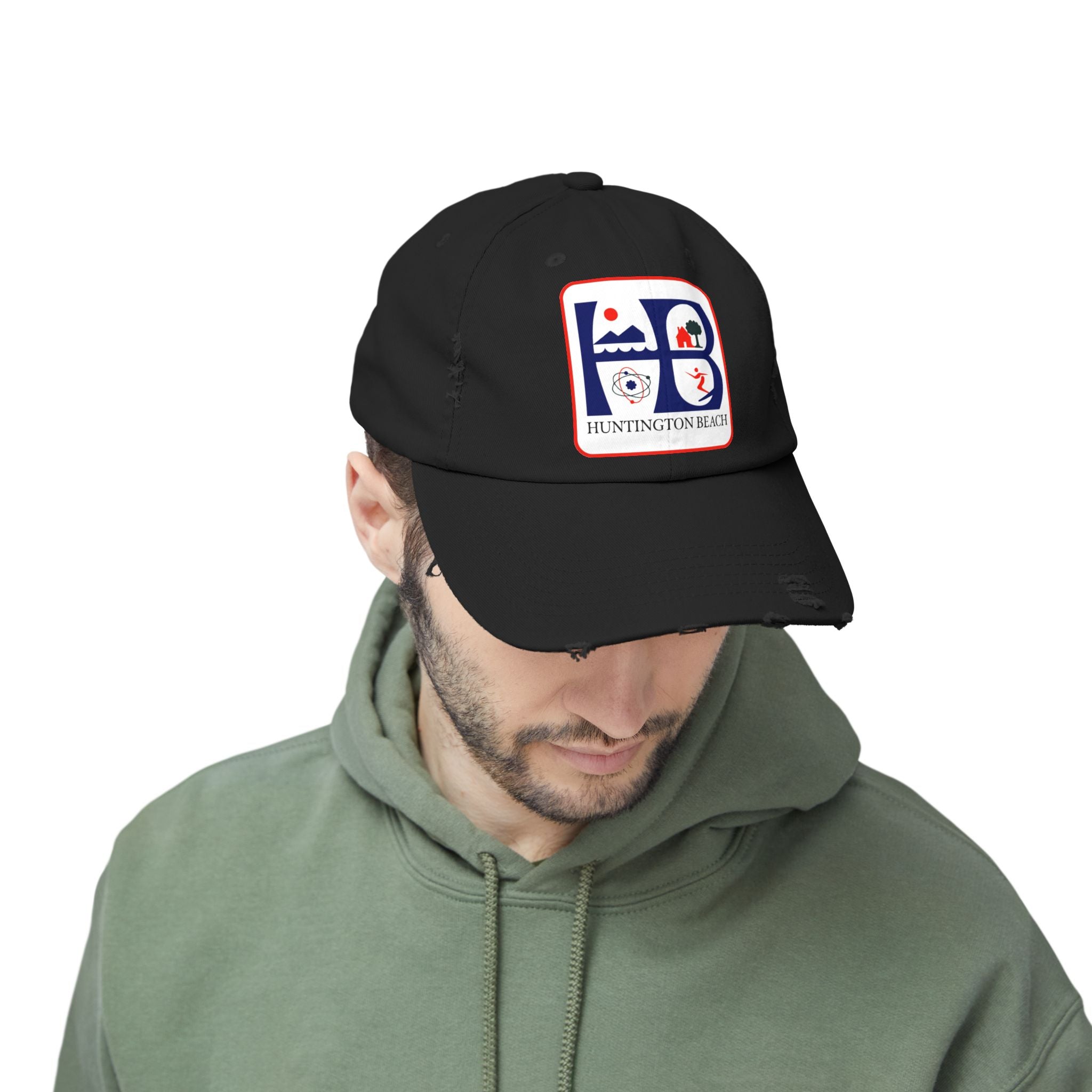 Huntington Beach Distressed Mom and Dad Hat — Vintage Surf & Coastal Patch Cap