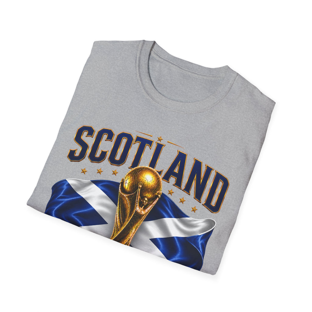 Scotland 2026 World Cup Soccer T-Shirt — Scottish Flag & Trophy Football Tee