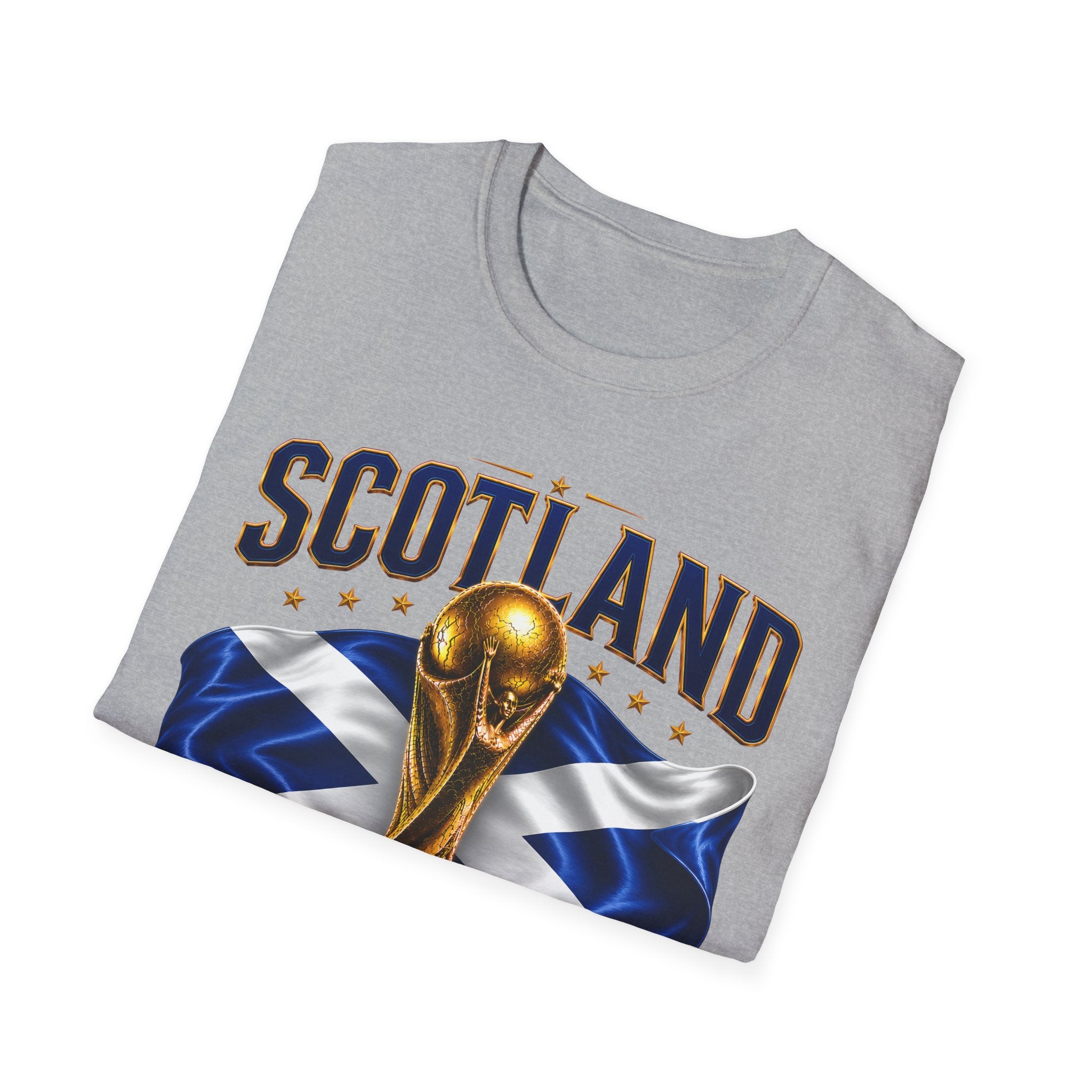 Scotland 2026 World Cup Soccer T-Shirt — Scottish Flag & Trophy Football Tee