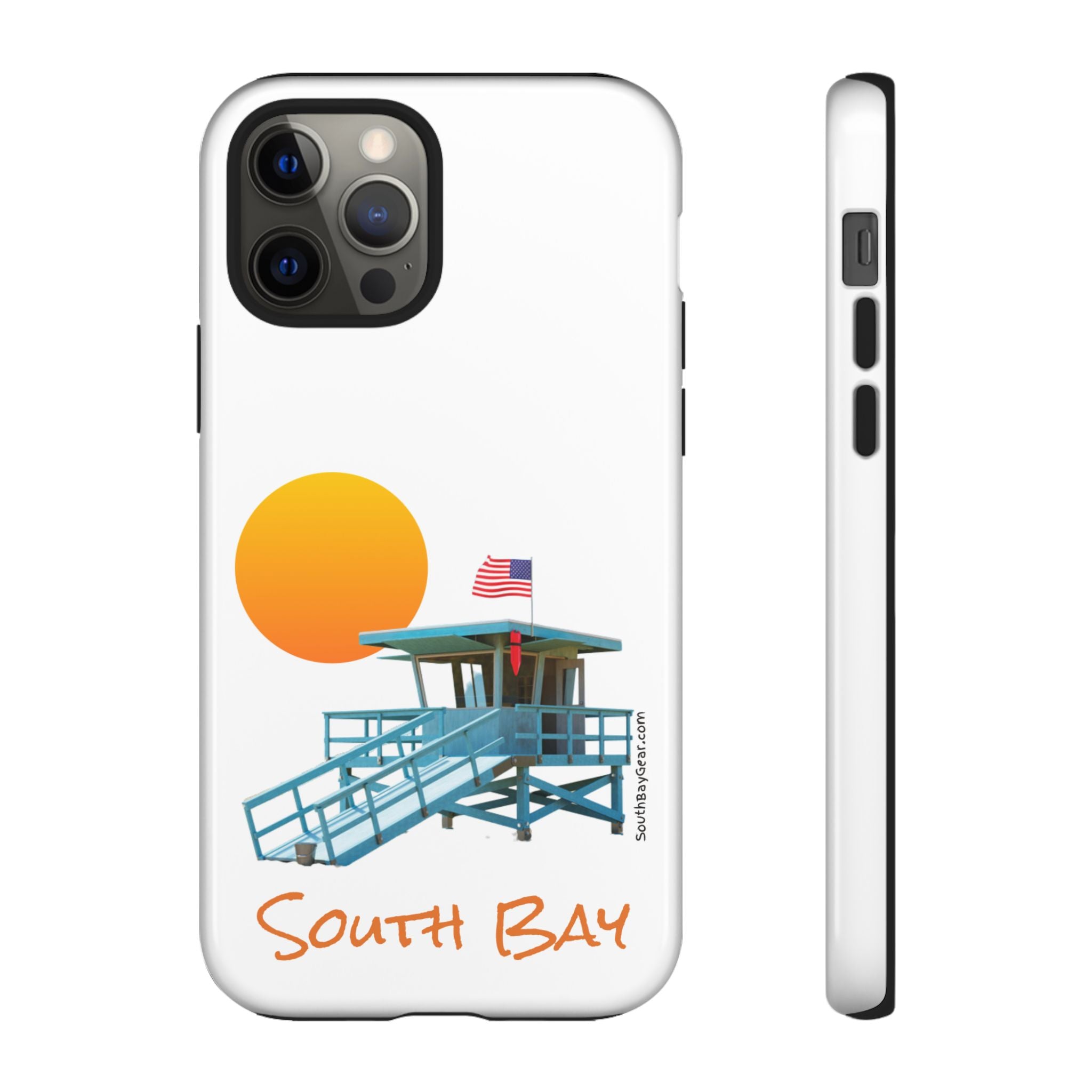 South Bay Lifeguard Stand with American Flag Tough Phone Cases