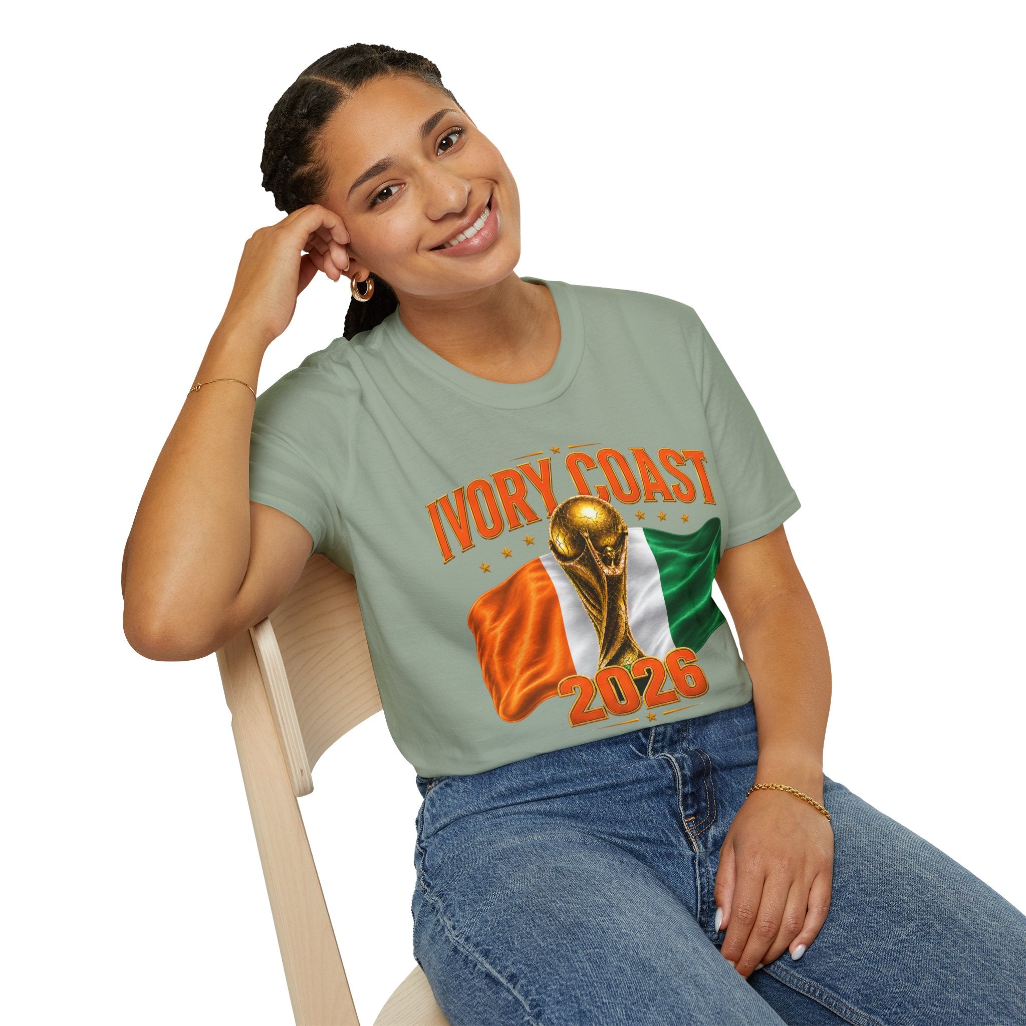 Ivory Coast 2026 World Cup T‑Shirt — FIFA Trophy & Flag Soccer Fan Tee