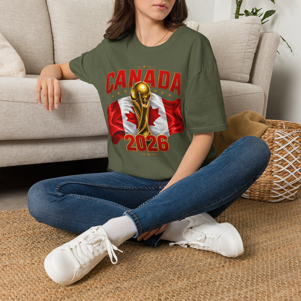 Canada 2026 World Cup T-Shirt — Canadian Soccer Fan Tee with Trophy & Flag