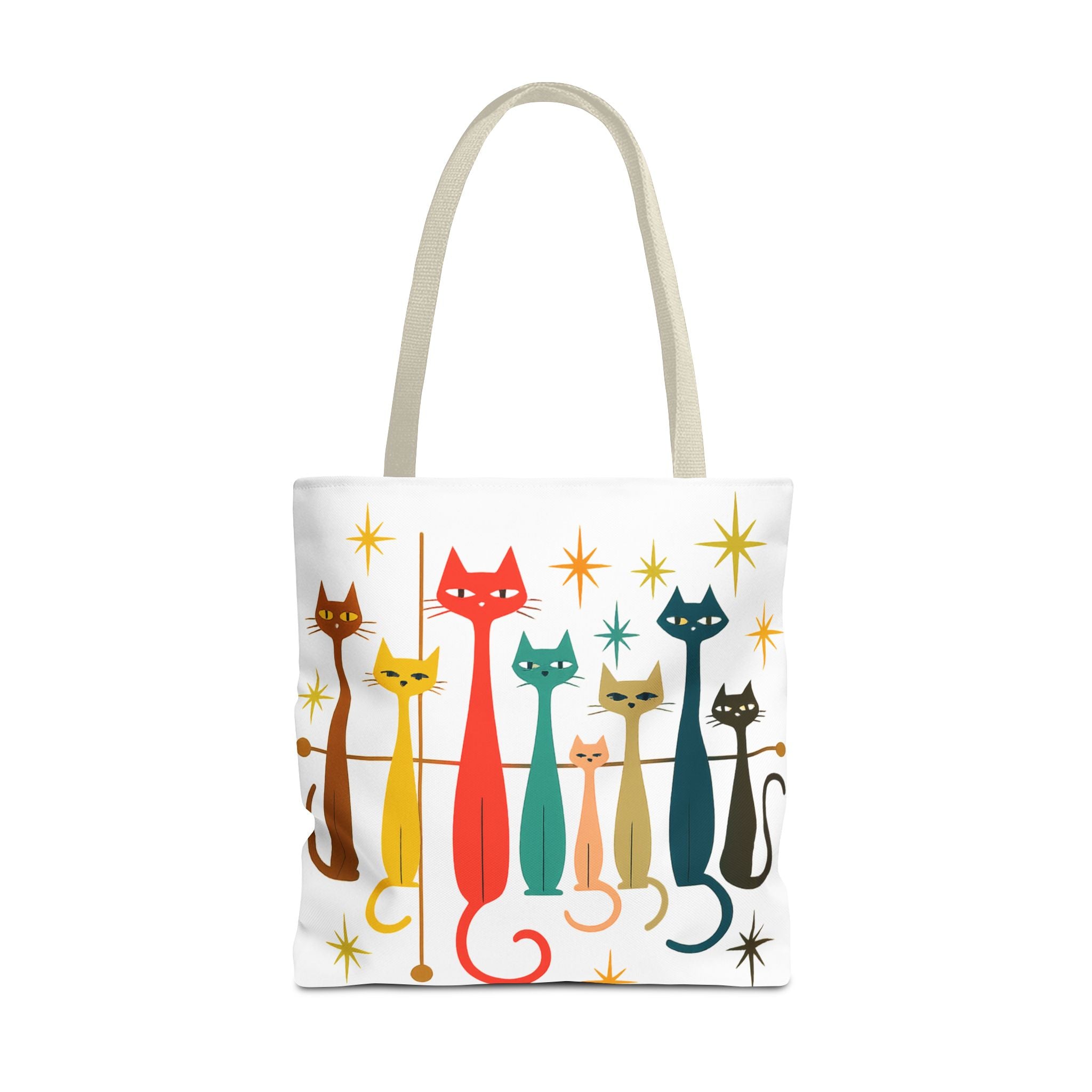 Retro Long Cats Tote Bag | Colorful Mid-Century Cat Pattern