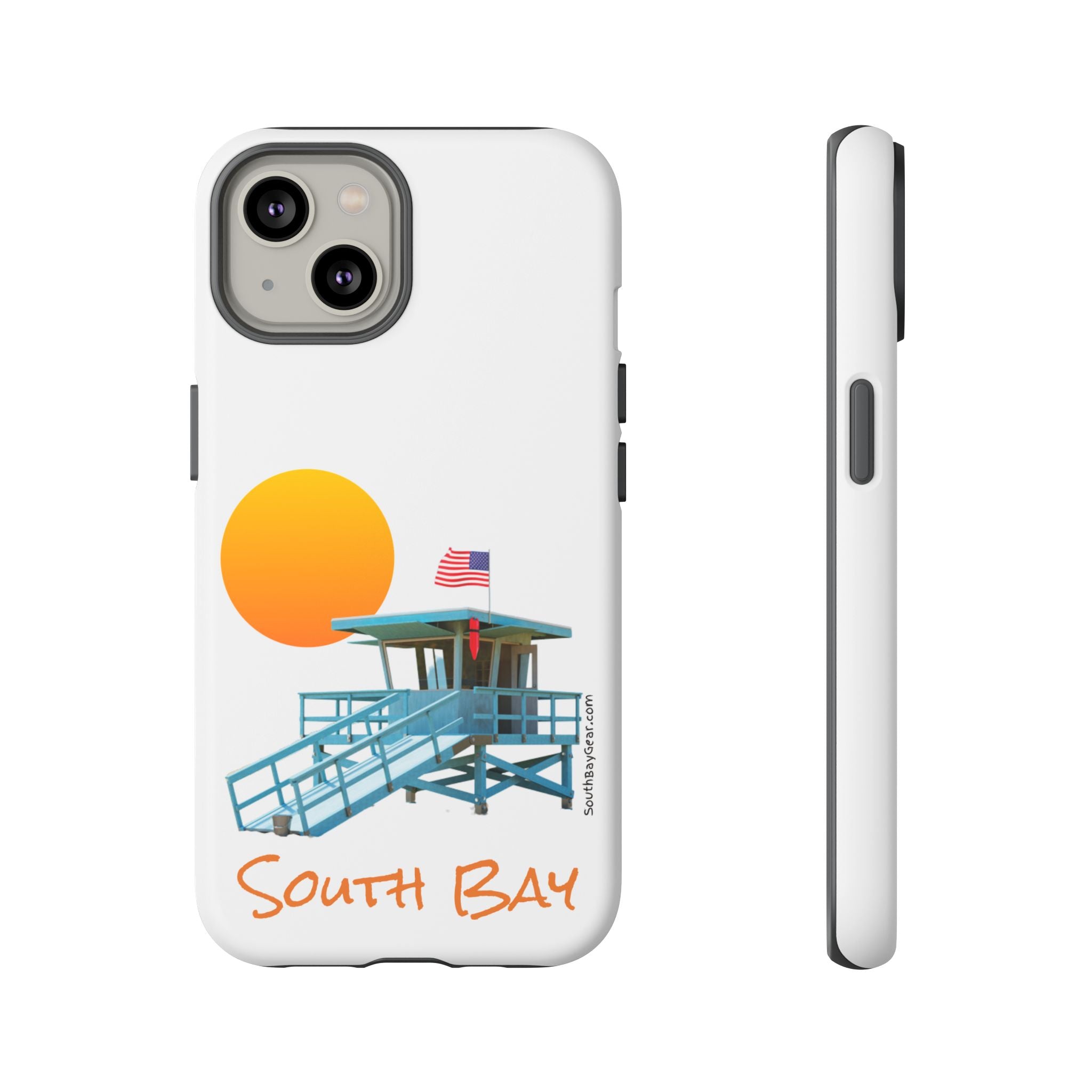 South Bay Lifeguard Stand with American Flag Tough Phone Cases