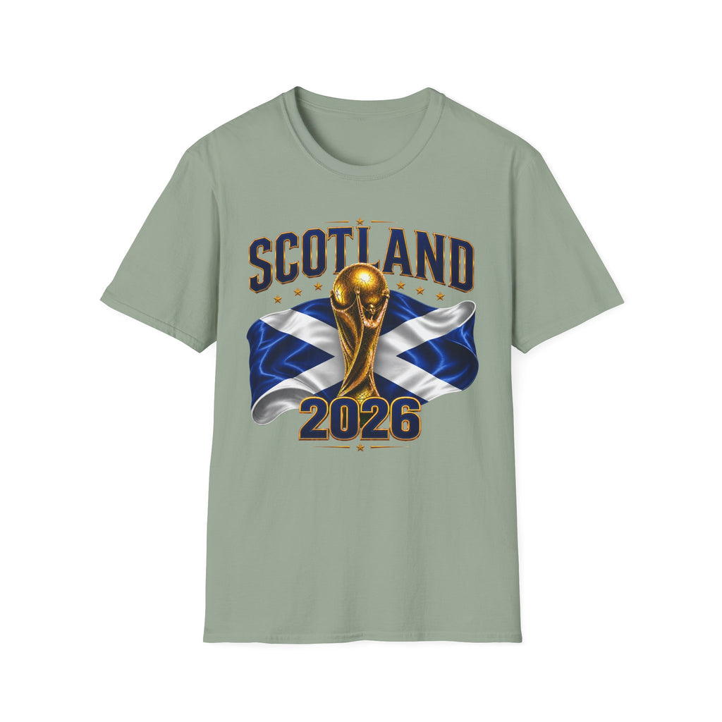 Scotland 2026 World Cup Soccer T-Shirt — Scottish Flag & Trophy Football Tee
