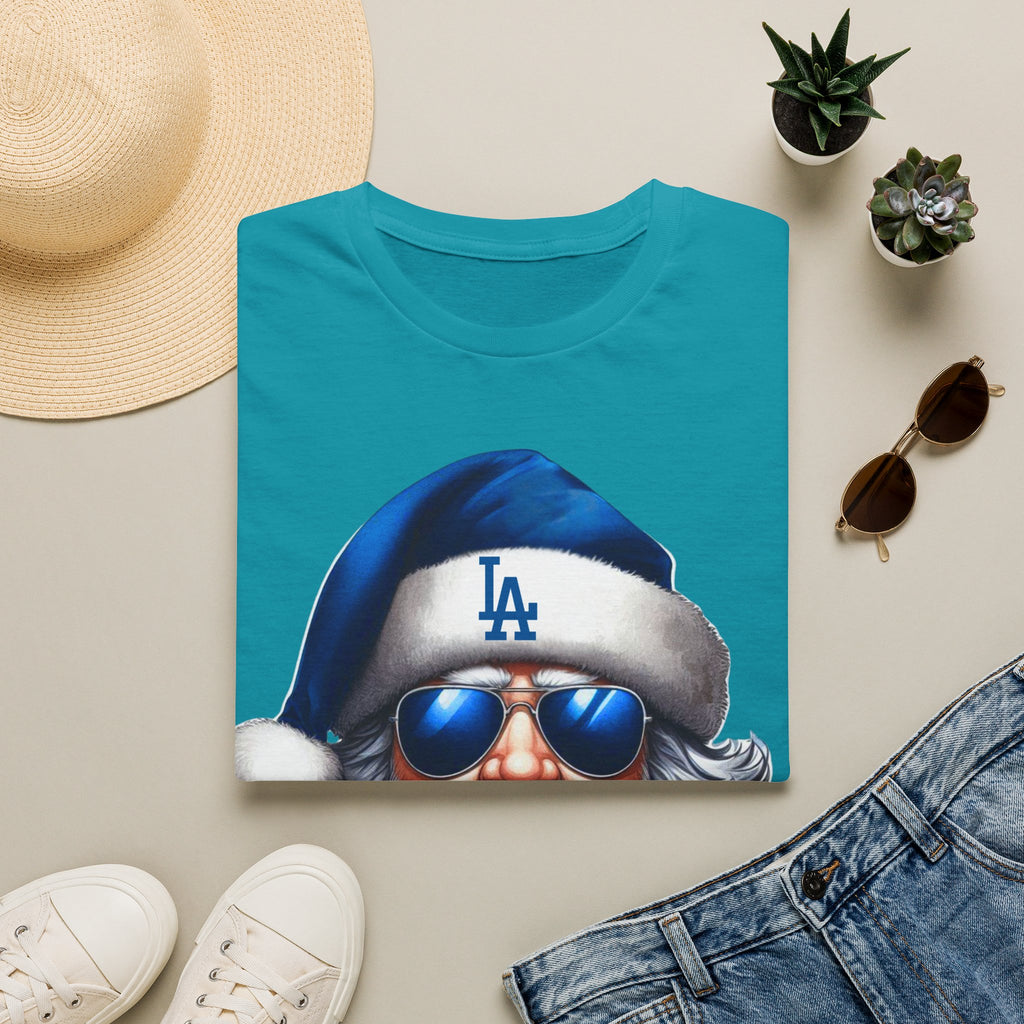 LA Dodgers Blue Santa T-Shirt — Cool Sunglasses Holiday Tee
