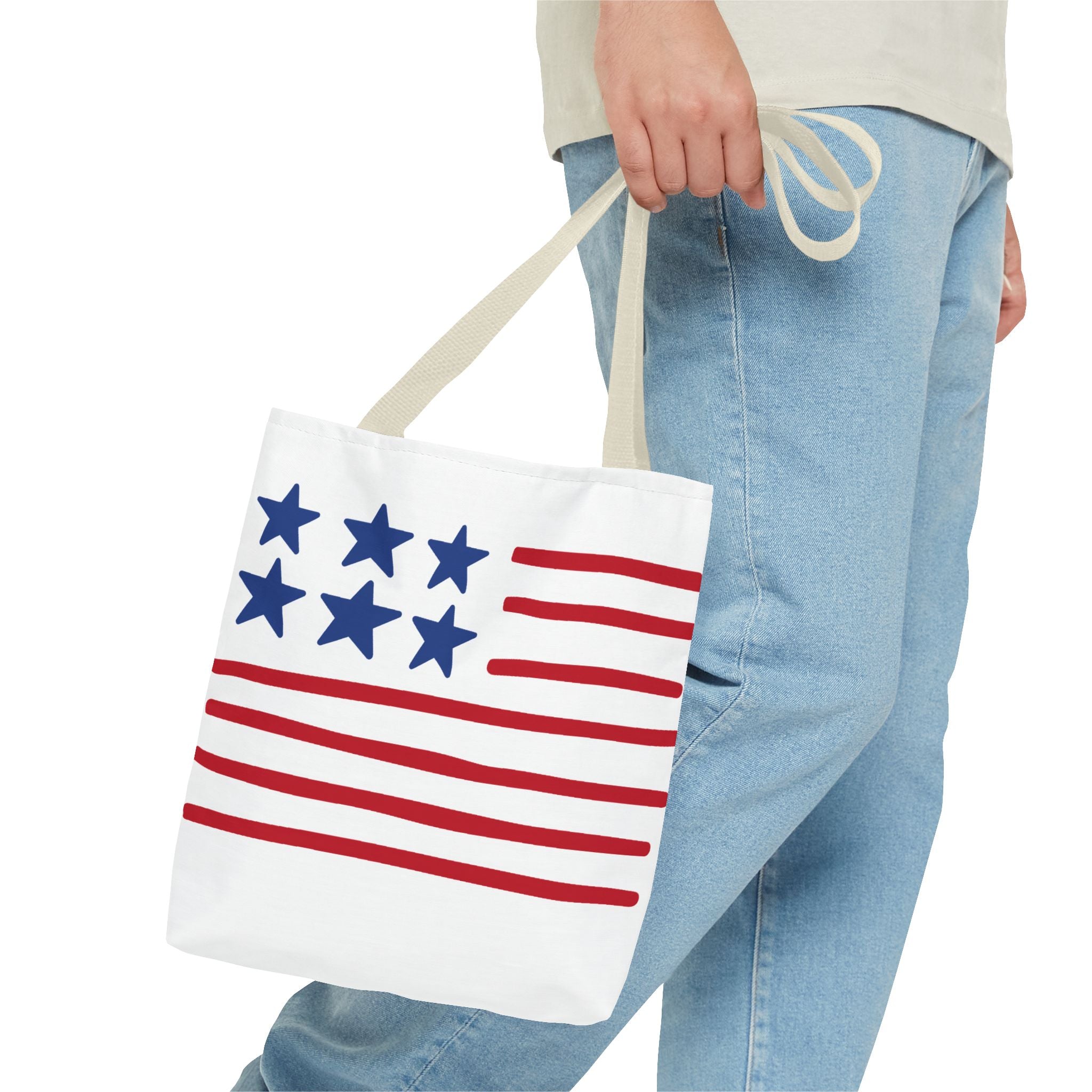 American Flag Stars & Stripes Tote Bag — Patriotic Canvas Beach Grocery Bag