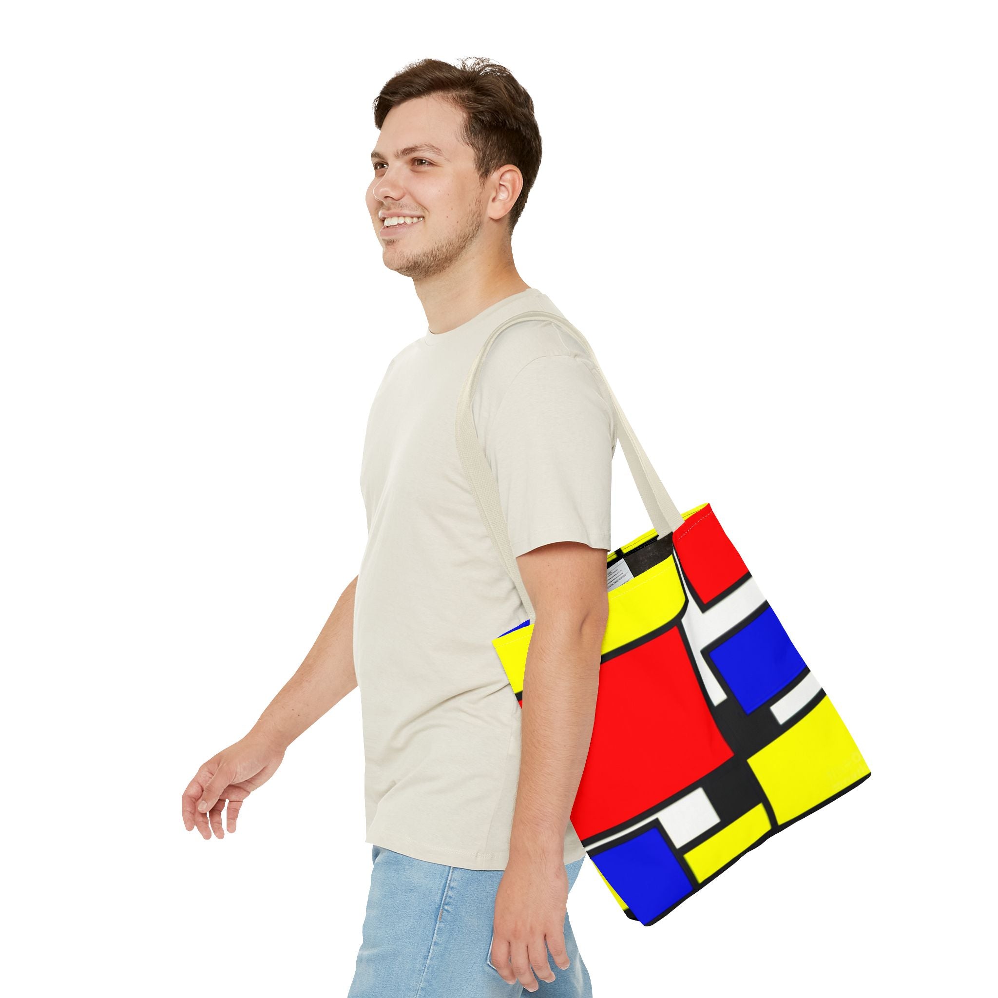 C'mon Get Happy Primary Color Geometric Grid Tote Bag | 1970s Abstract Art