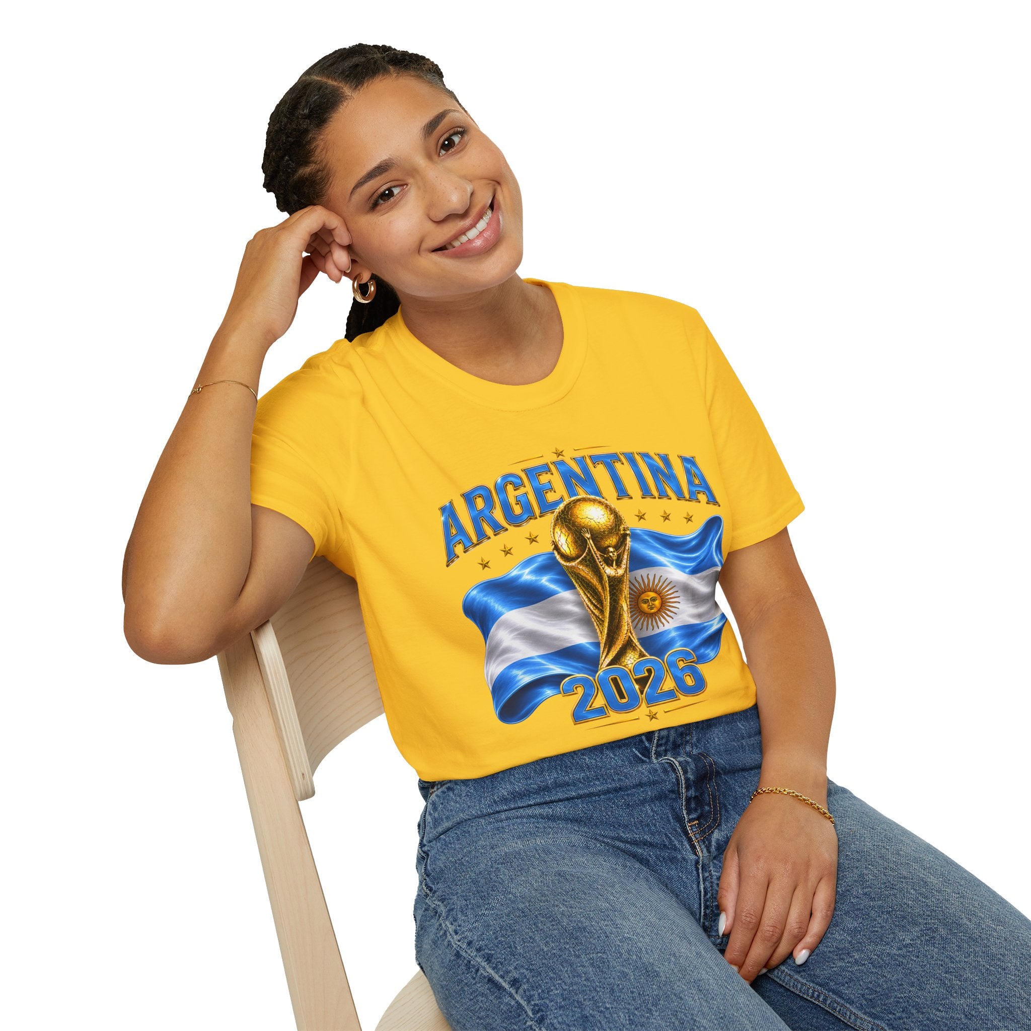 Argentina 2026 World Cup T-Shirt — Golden Trophy & Flag Soccer Fan Tee