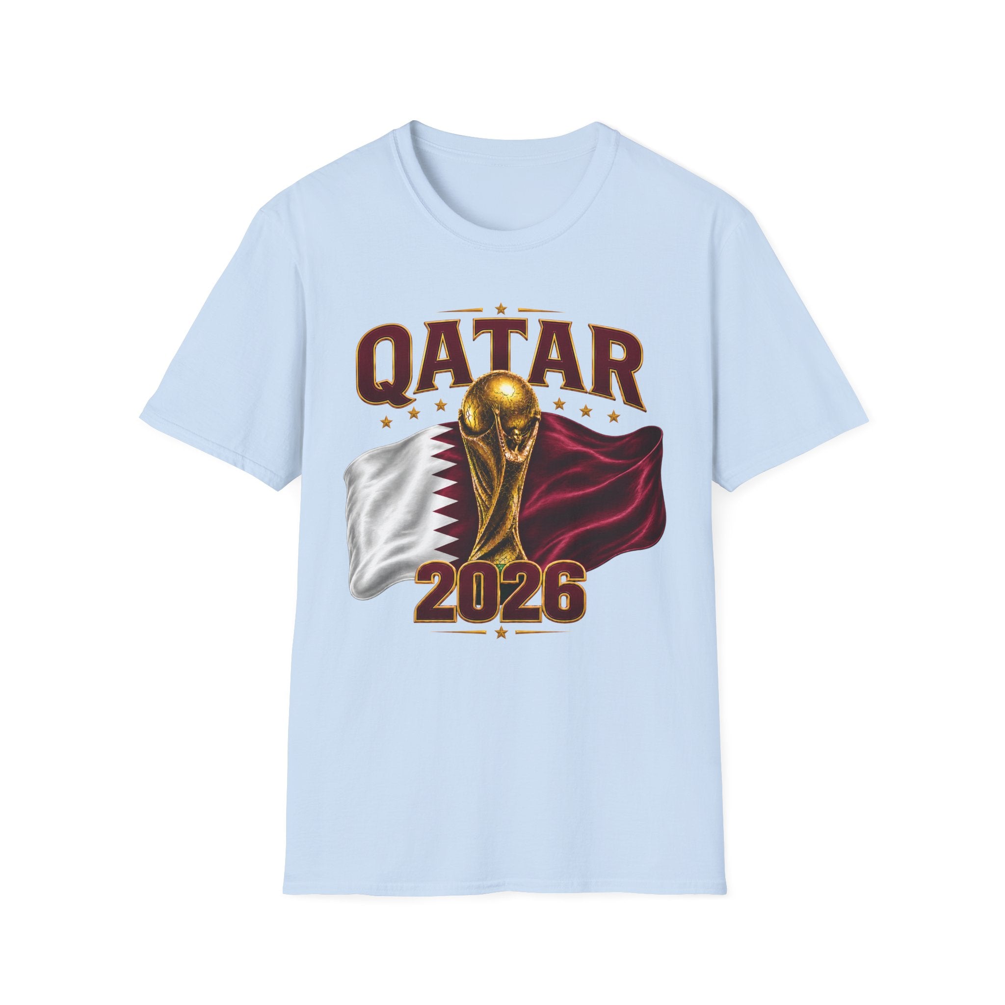 Qatar 2026 World Cup T-Shirt — Golden Trophy & Flag Soccer Tee