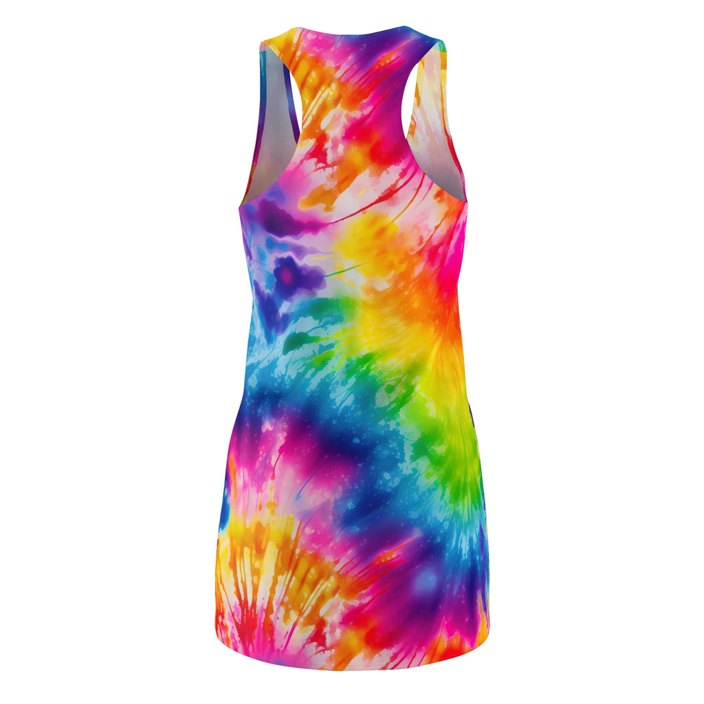 Tie-Dye Racerback Dress — Vibrant Rainbow All-Over Print