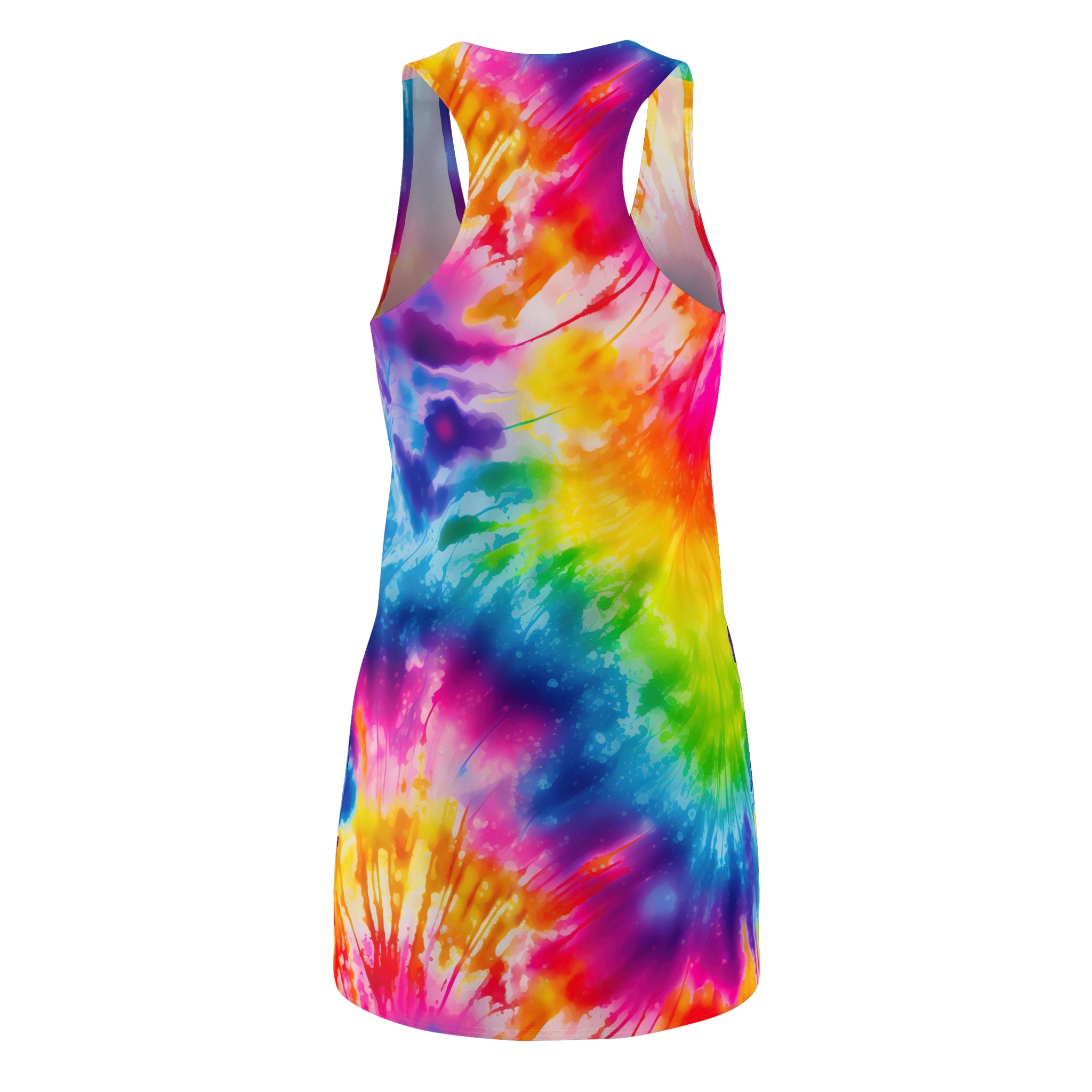 Tie-Dye Racerback Dress — Vibrant Rainbow All-Over Print