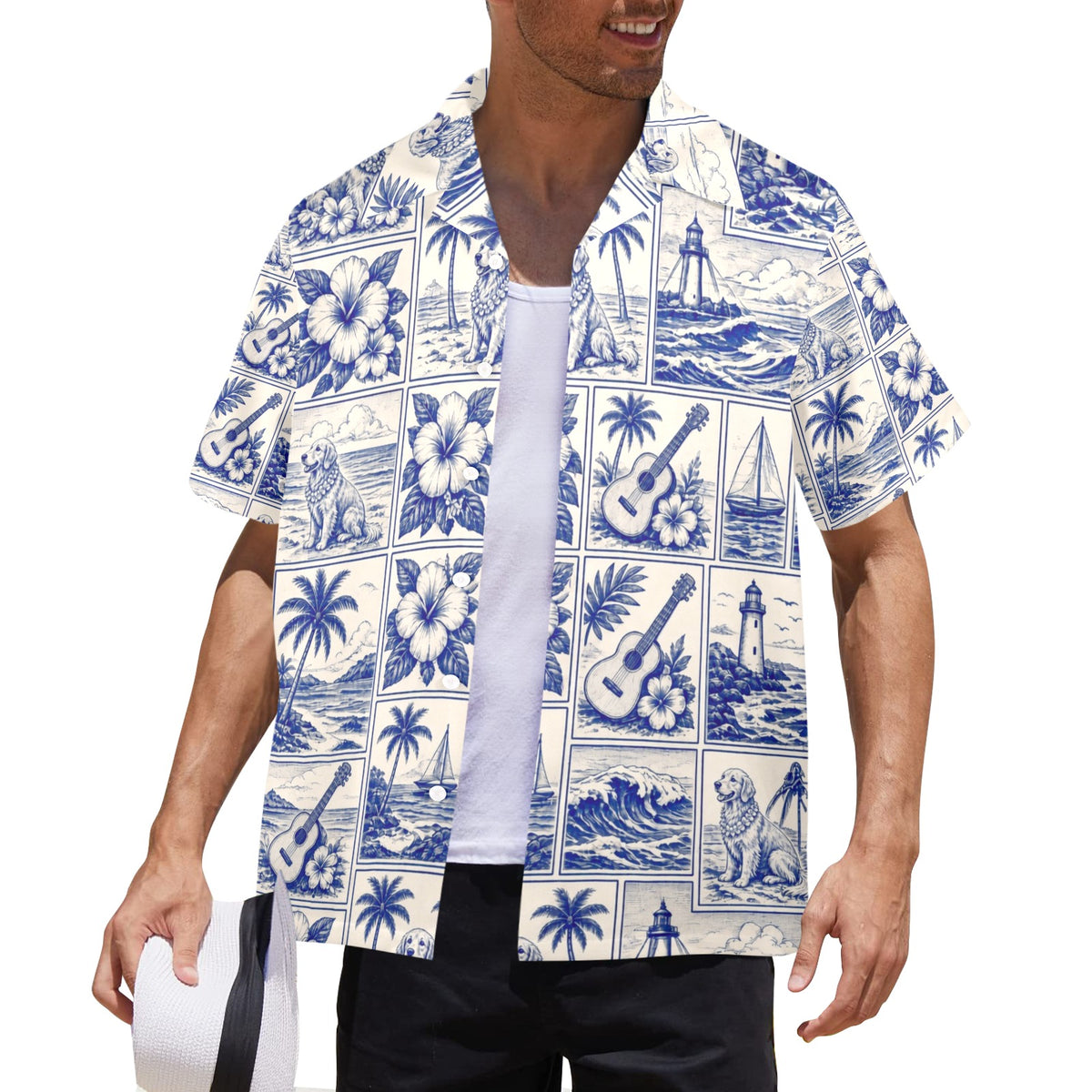 Golden Retriever Dog Style Surf Men's All Over Print Hawaiian Shirt Made In USA Ships to USA Only