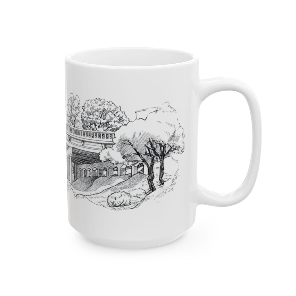 Hobo Bridge Manhattan Beach sketch Mug | Architectural black ink illustration, ceramic coffee cup