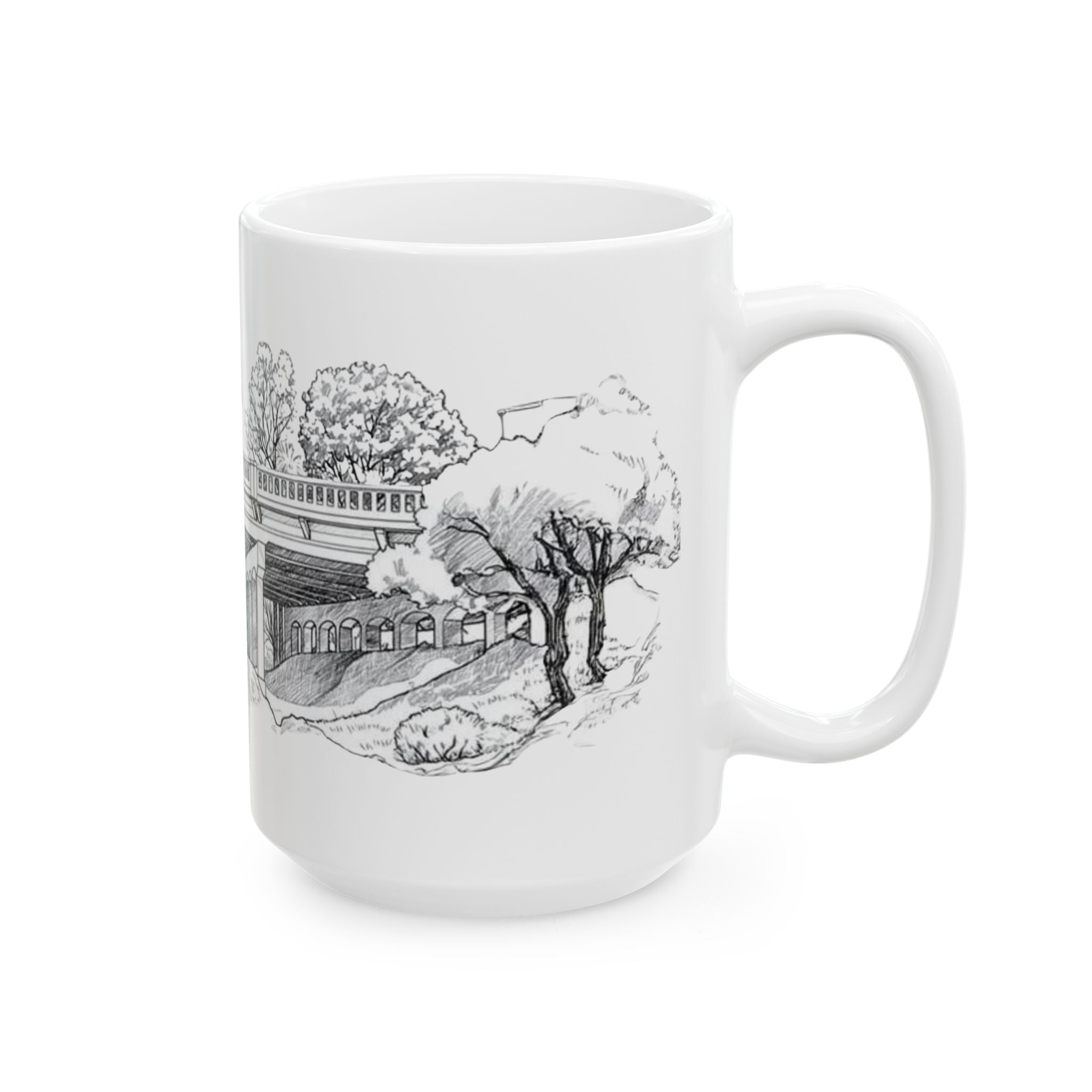 Hobo Bridge Manhattan Beach sketch Mug | Architectural black ink illustration, ceramic coffee cup