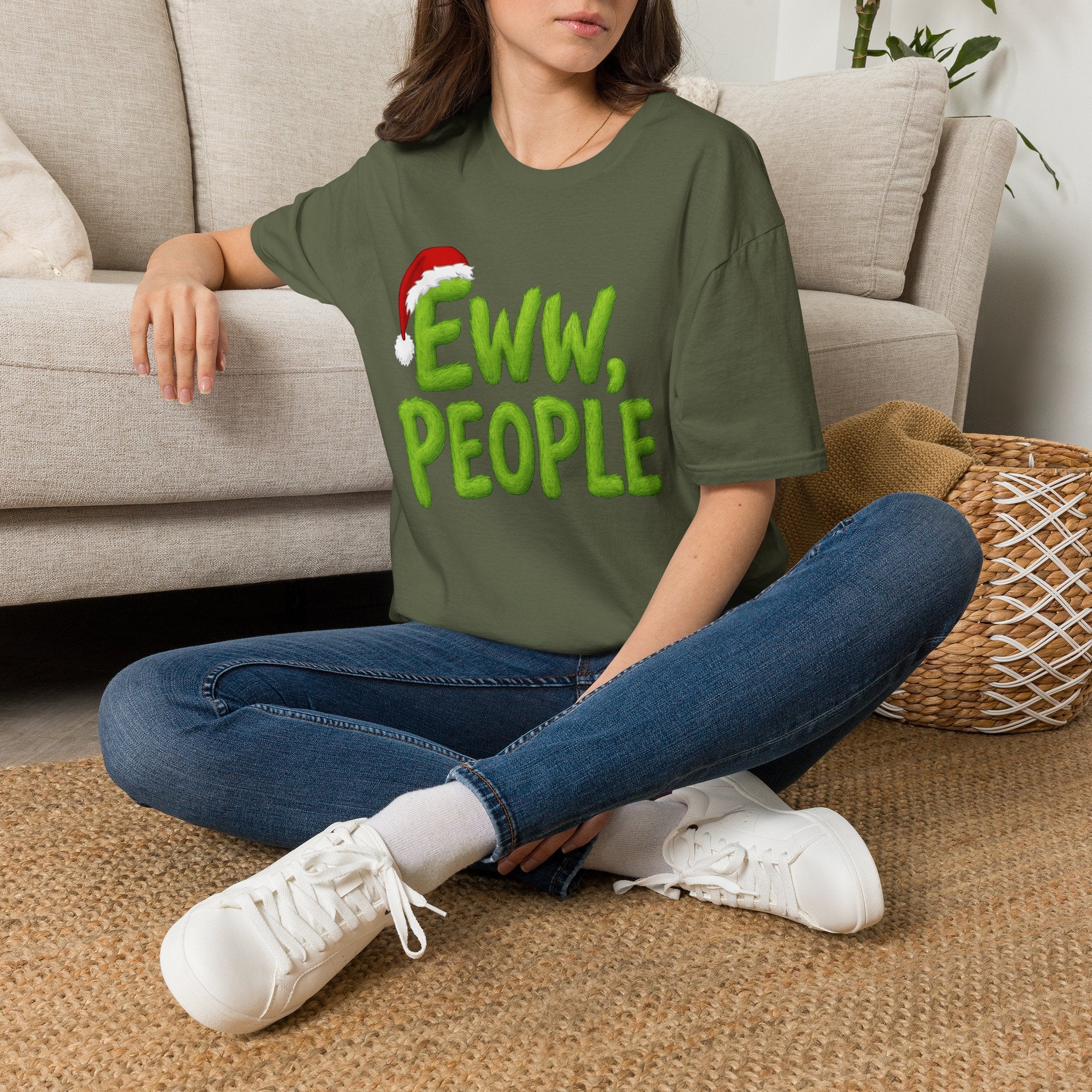 Eww, People T-Shirt | Funny Grinchy Santa Hat Holiday Tee