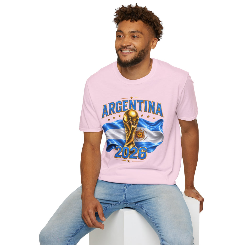 Argentina 2026 World Cup T-Shirt — Golden Trophy & Flag Soccer Fan Tee