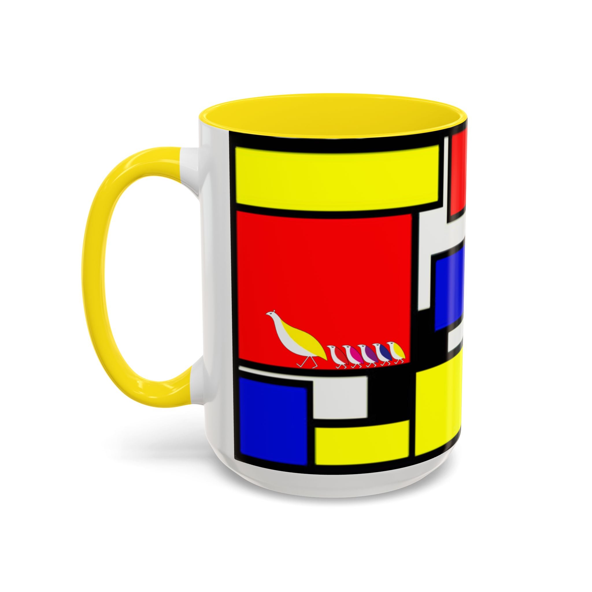 IKIYK School Bus Mondrian Style Geometric Pattern Mug | Accent Coffee Mug 11oz 15oz 1970s