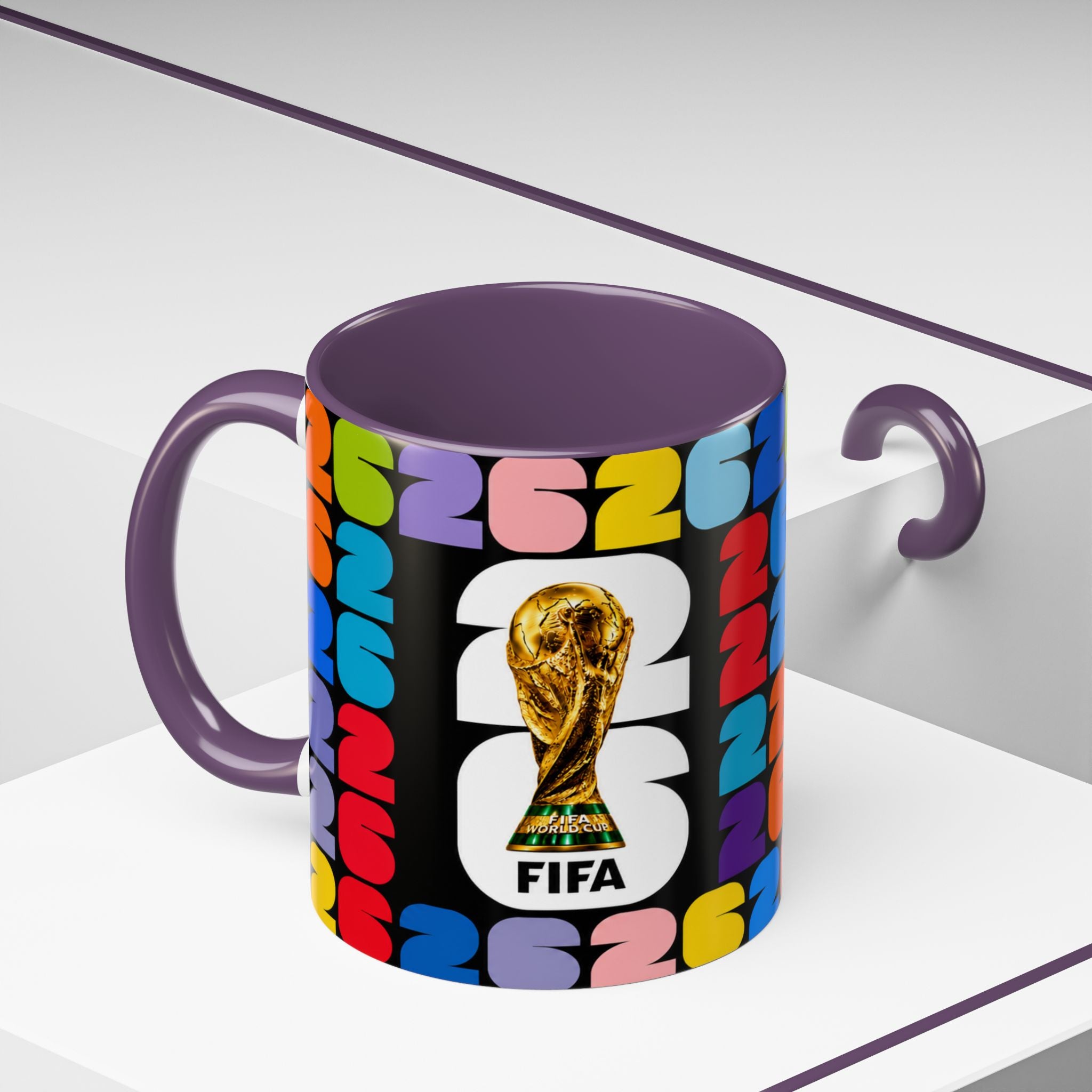 2026 World Cup Accent Coffee Mug – Colorful FIFA Trophy Design (11/15oz)