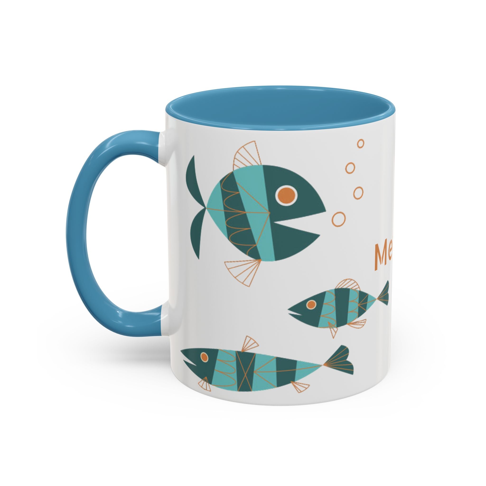 Metlox Pottery Teal Geometric Fish Mug | Accent Coffee Mug