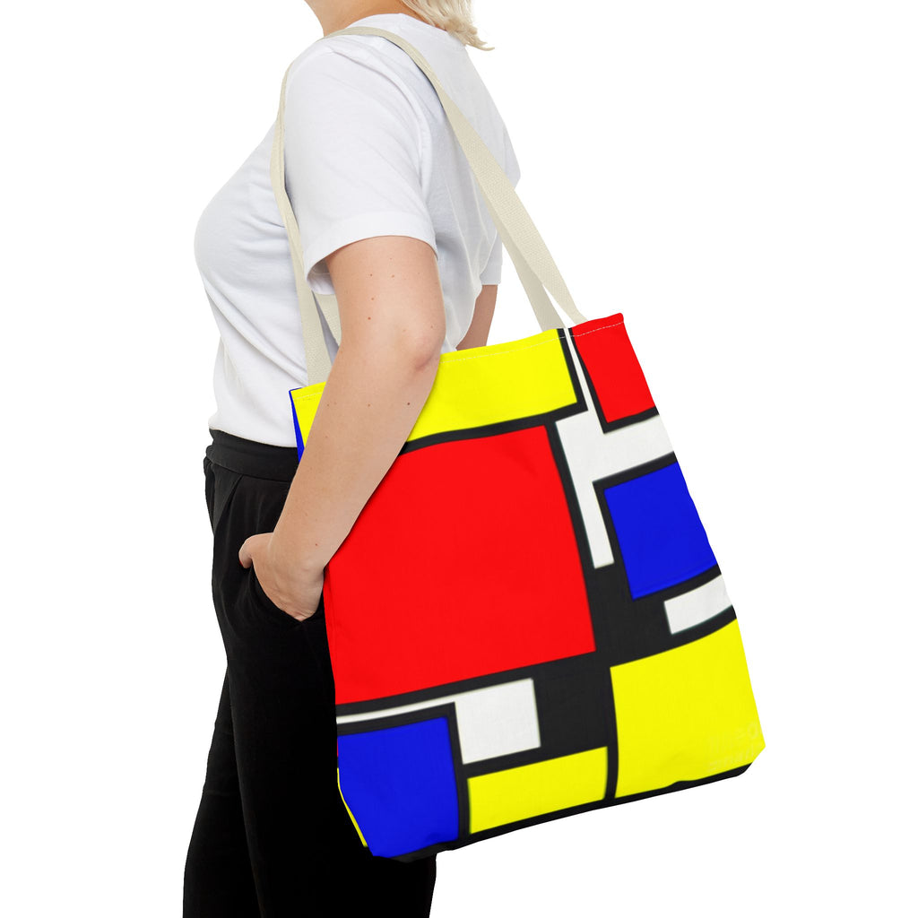 C'mon Get Happy Primary Color Geometric Grid Tote Bag | 1970s Abstract Art
