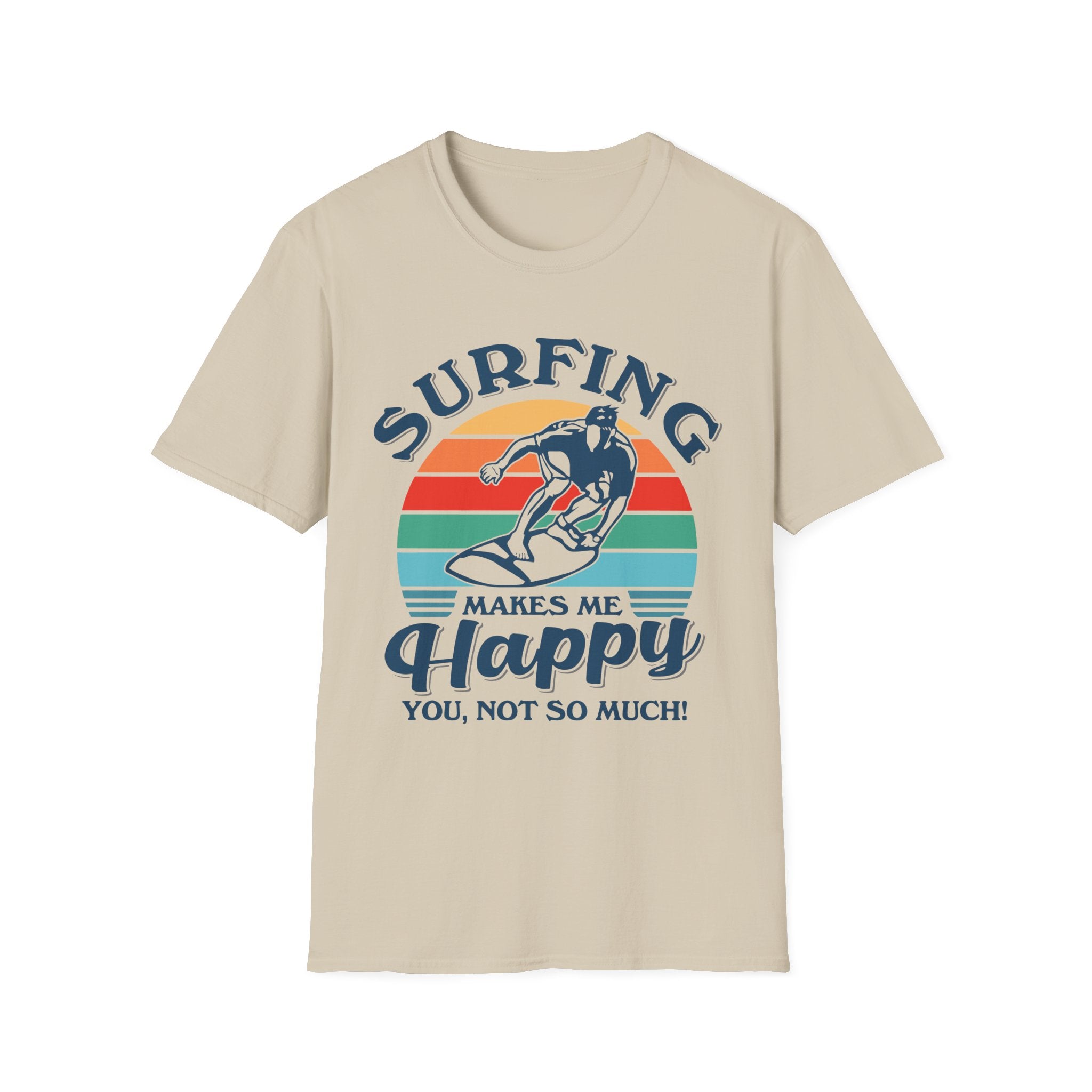 Surfing Makes Me Happy T-Shirt | Retro Sunset Surfer Graphic