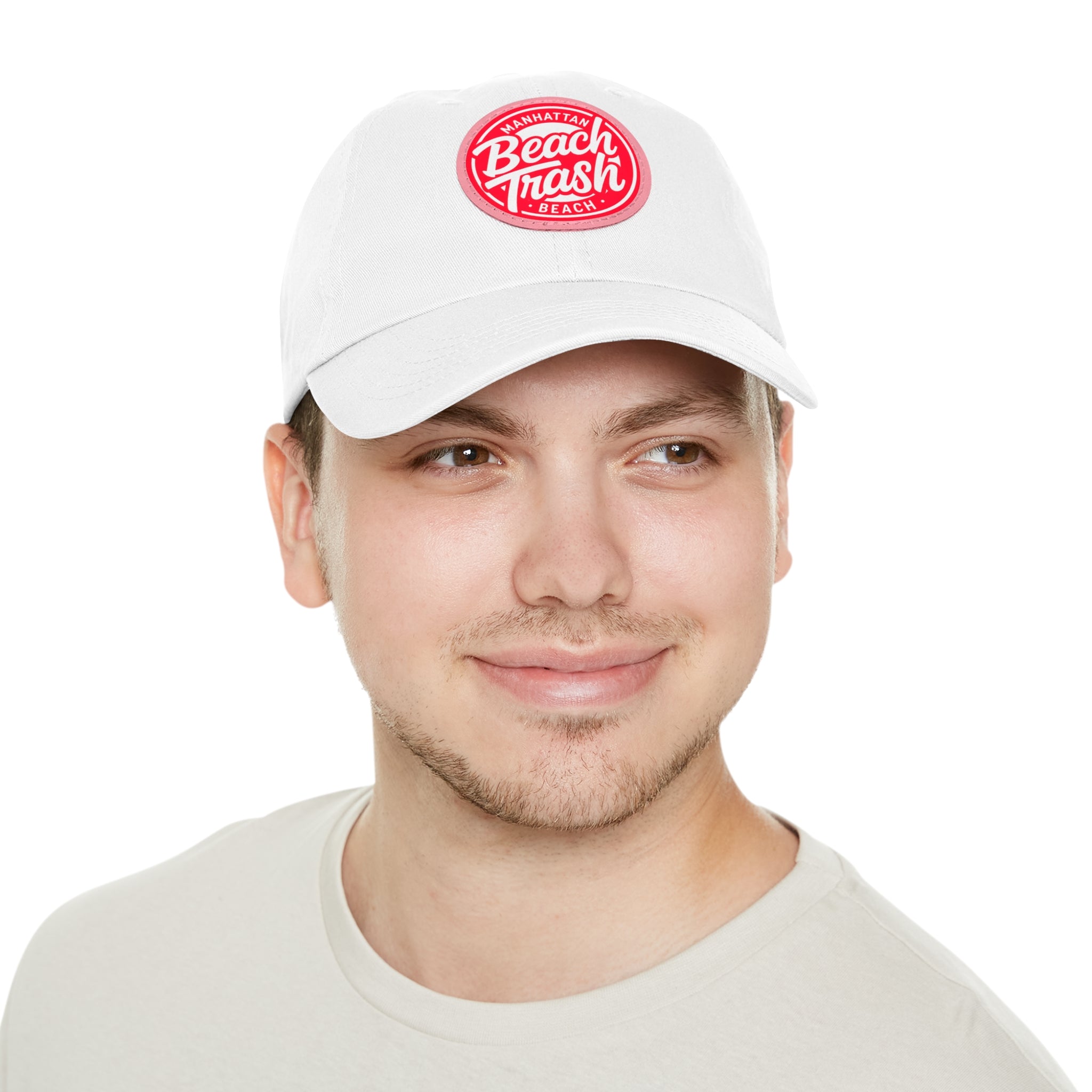 Proud to be Called Beach Trash Manhattan Beach  Leather Patch Dad Hat — Vintage Manhattan Beach Logo