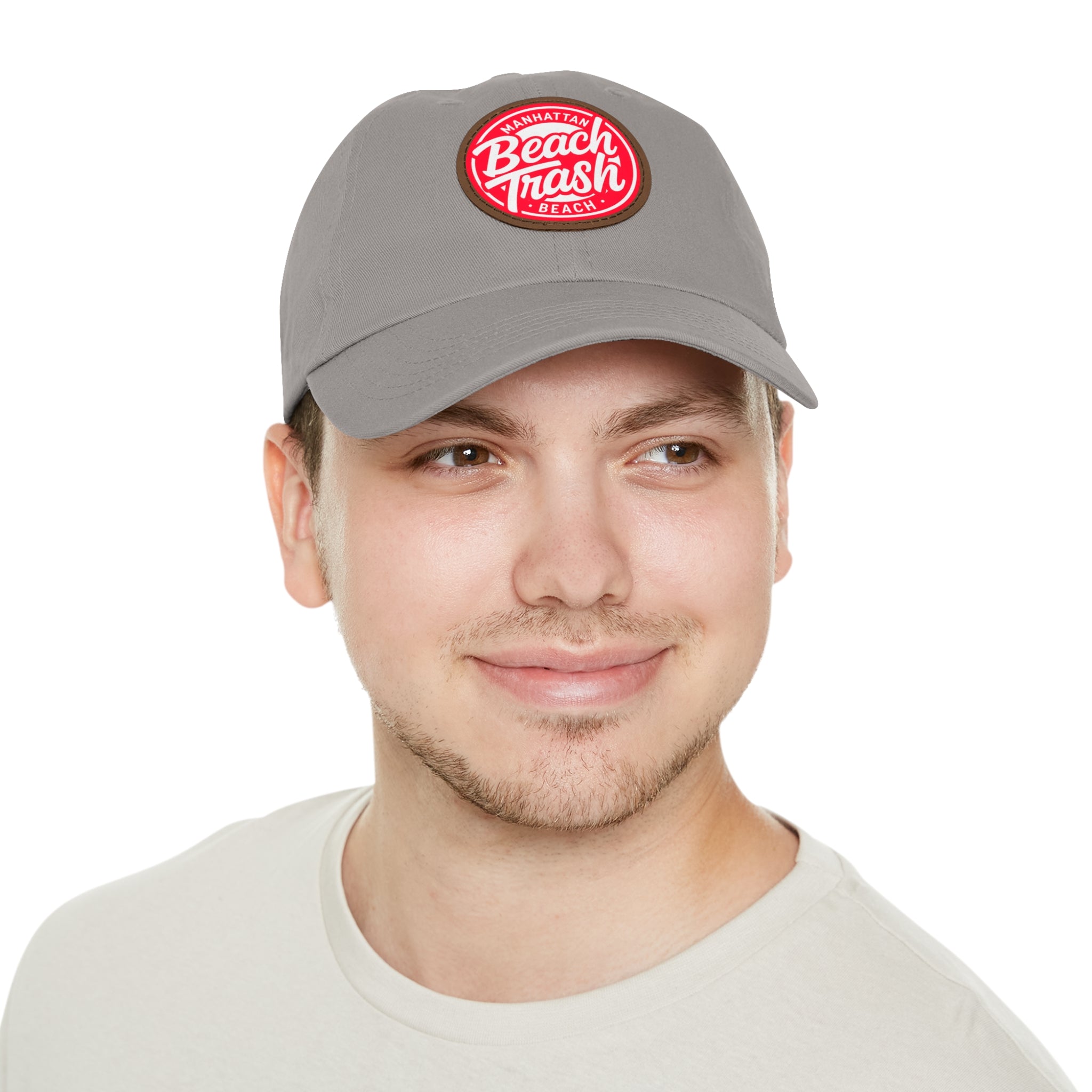 Proud to be Called Beach Trash Manhattan Beach  Leather Patch Dad Hat — Vintage Manhattan Beach Logo