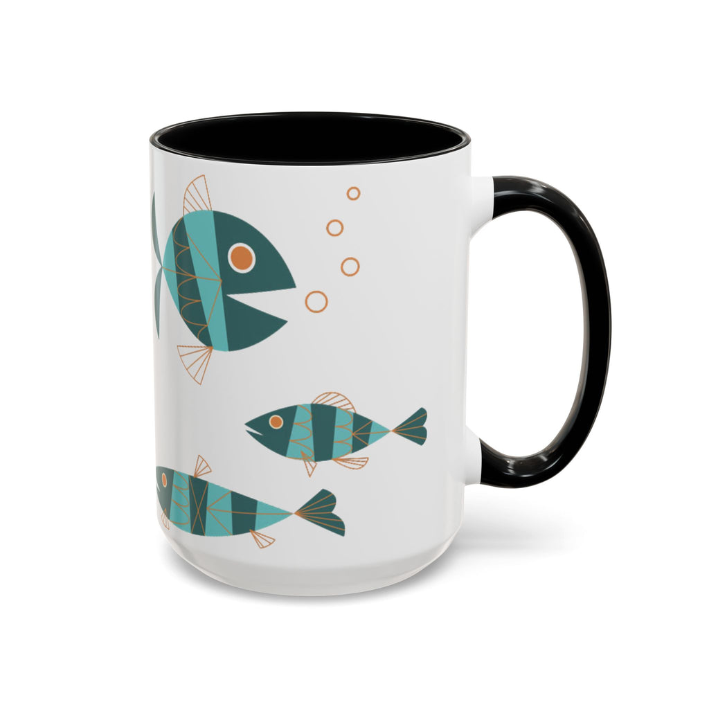 Metlox Pottery Teal Geometric Fish Mug | Accent Coffee Mug