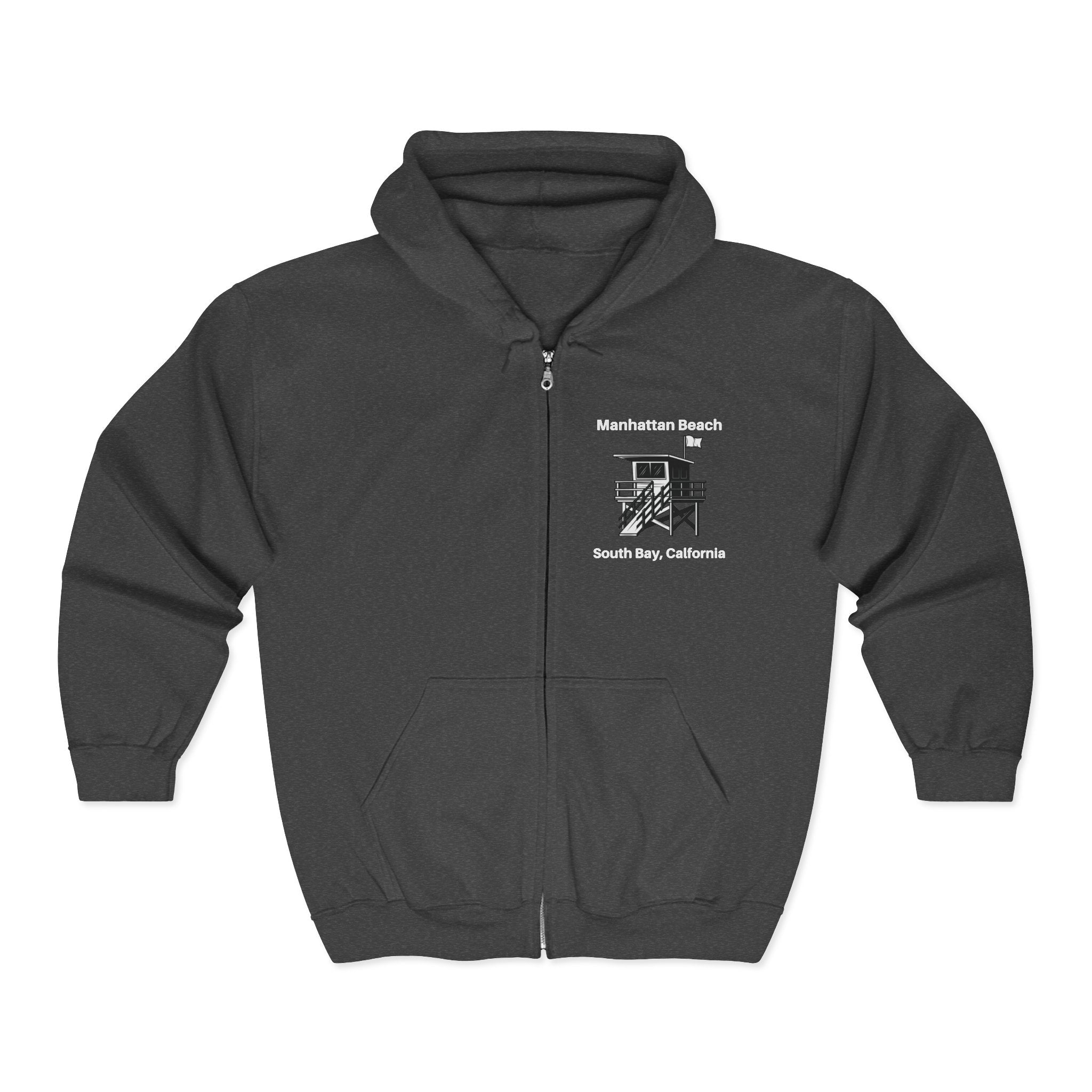 Manhattan Beach  Lifeguard Station - Heavy Blend Full Zip Hooded Sweatshirt