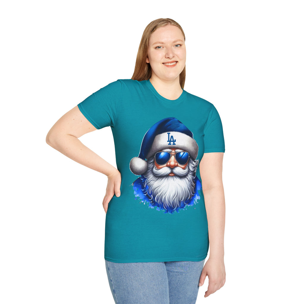 LA Dodgers Blue Santa T-Shirt — Cool Sunglasses Holiday Tee