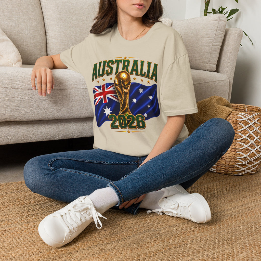 Australia 2026 Soccer World Cup T-Shirt — Aussie Flag & Trophy Design