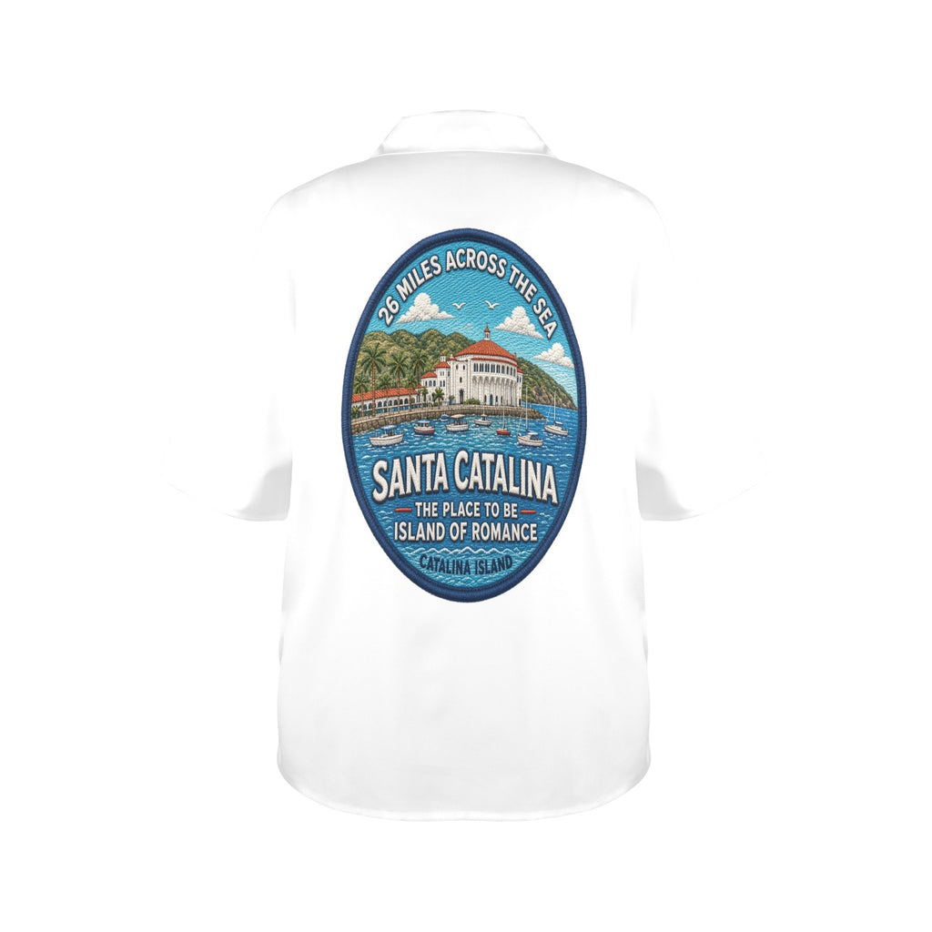 Santa Catalina the Island of Romance 26 Miles Across the Sea Women's All Over Print Hawaiian Shirt （Made in USA Ships to USA Only）
