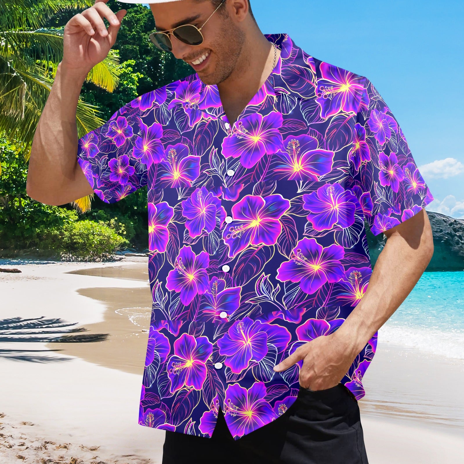 Flowers Men's All Over Print Hawaiian Shirt Made In USA Ships to USA Only
