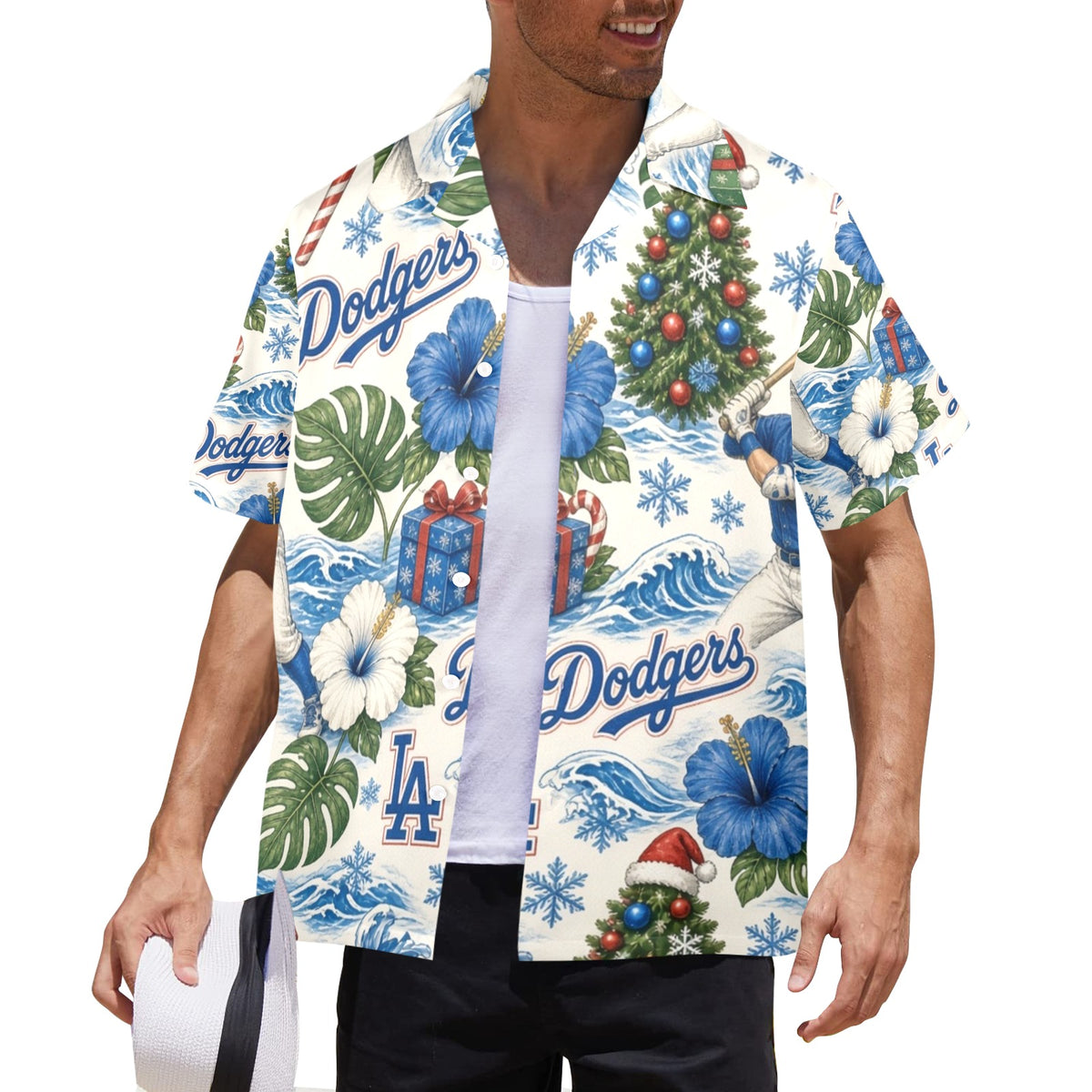 Dodgers Christmas Men's All Over Print Hawaiian Shirt Made In USA Ships to USA Only