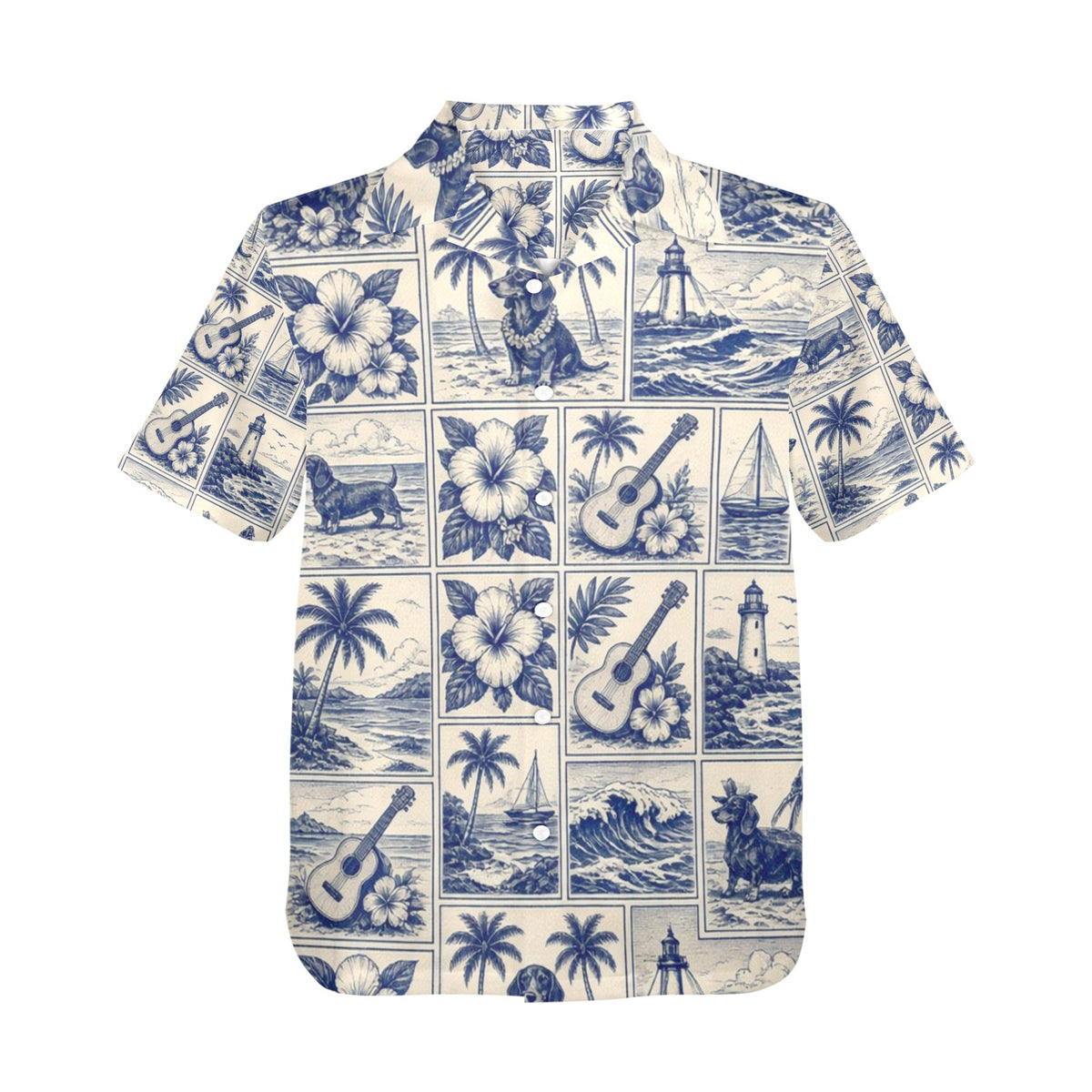 Dachshund Nautical Surf Style Men's All Over Print Hawaiian Shirt Made In USA Ships to USA Only