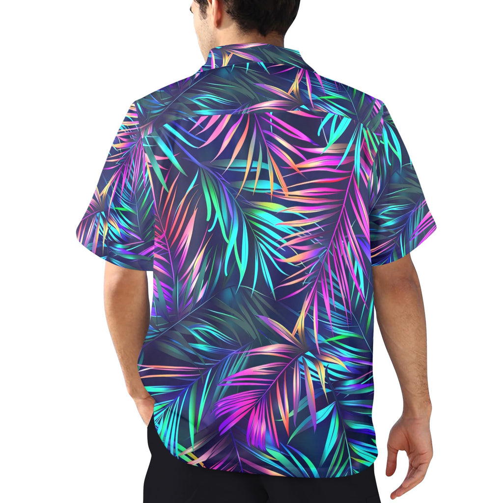 Neon Palms Men's All Over Print Hawaiian Shirt Made In USA Ships to USA Only